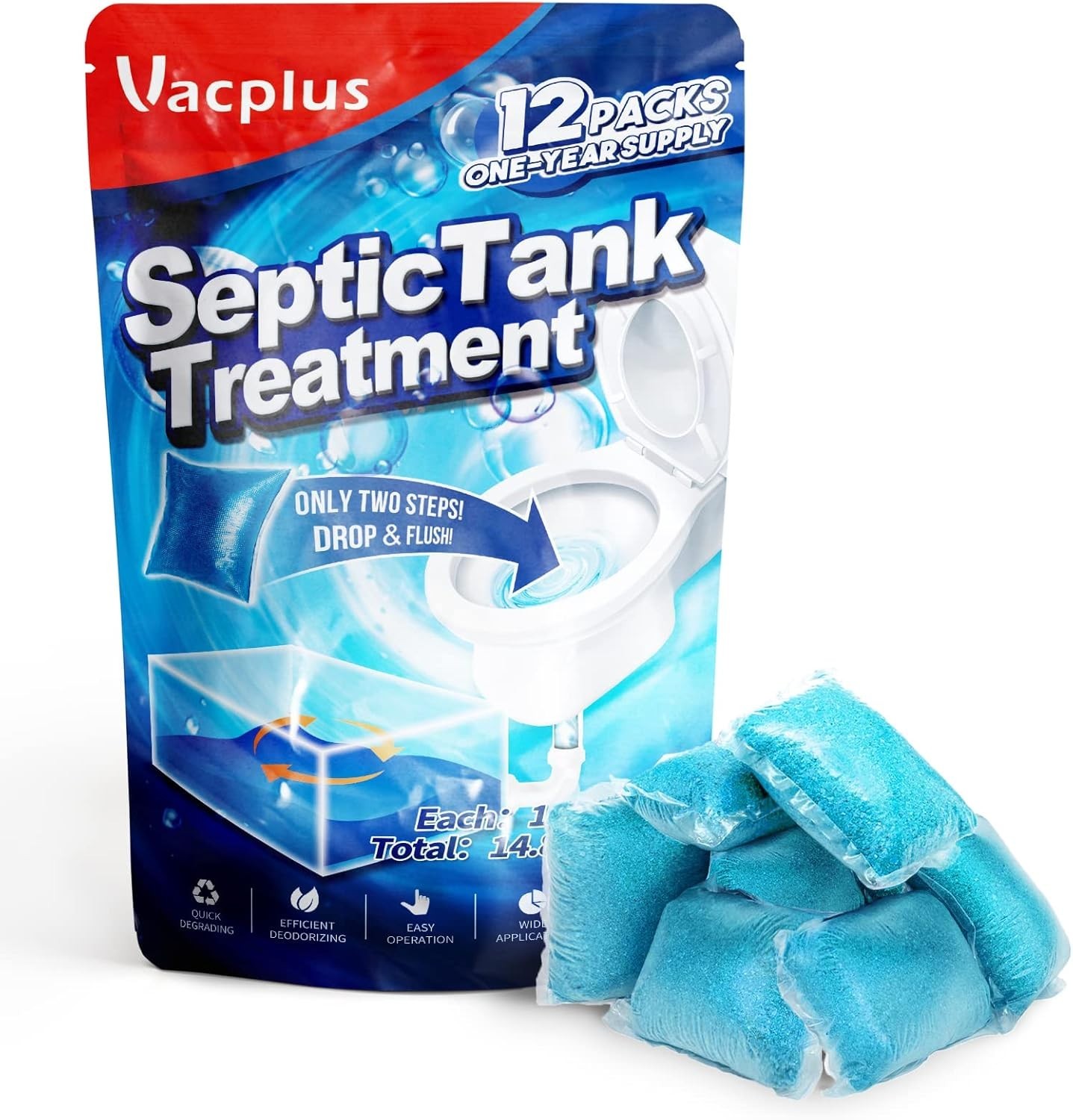 2X Efficient Septic Treatment – 12 Packs of Biodegradable Enzymes for 1500 Gal