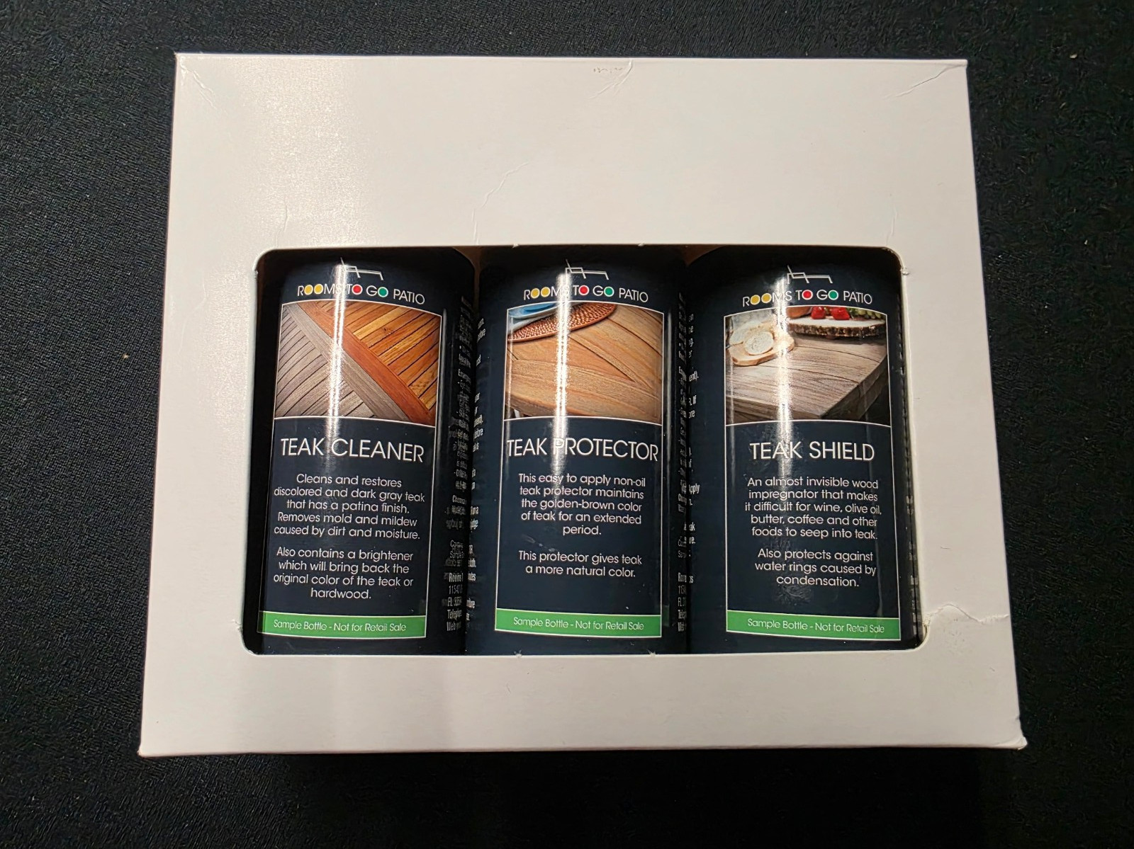 Rooms To Go – Teak Cleaner, Protector, Shield Sampler Bottle Set – 8 ounces each
