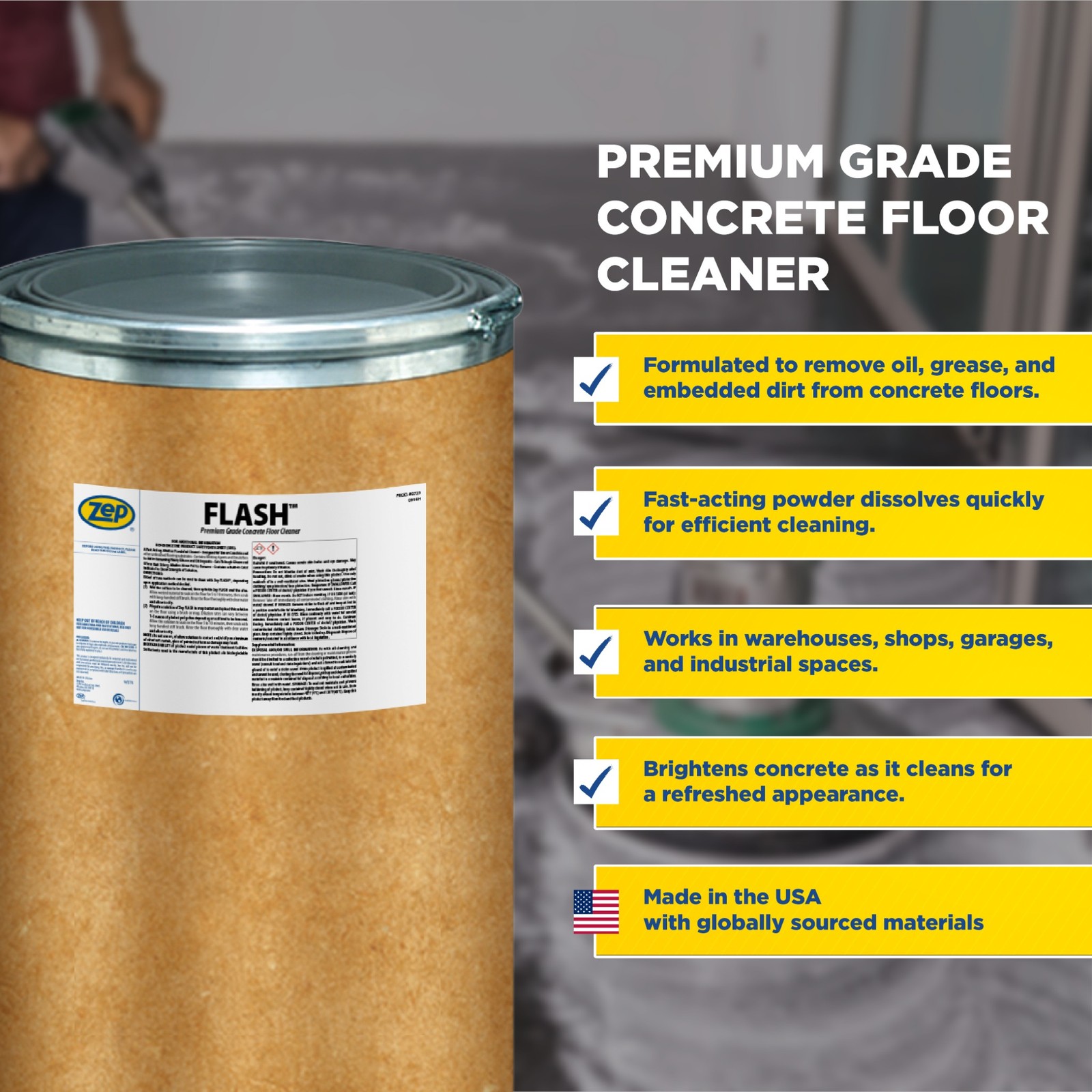 Zep Flash Powdered Concrete Floor Cleaner – 125lb (Case of 1) 72342 – Premium