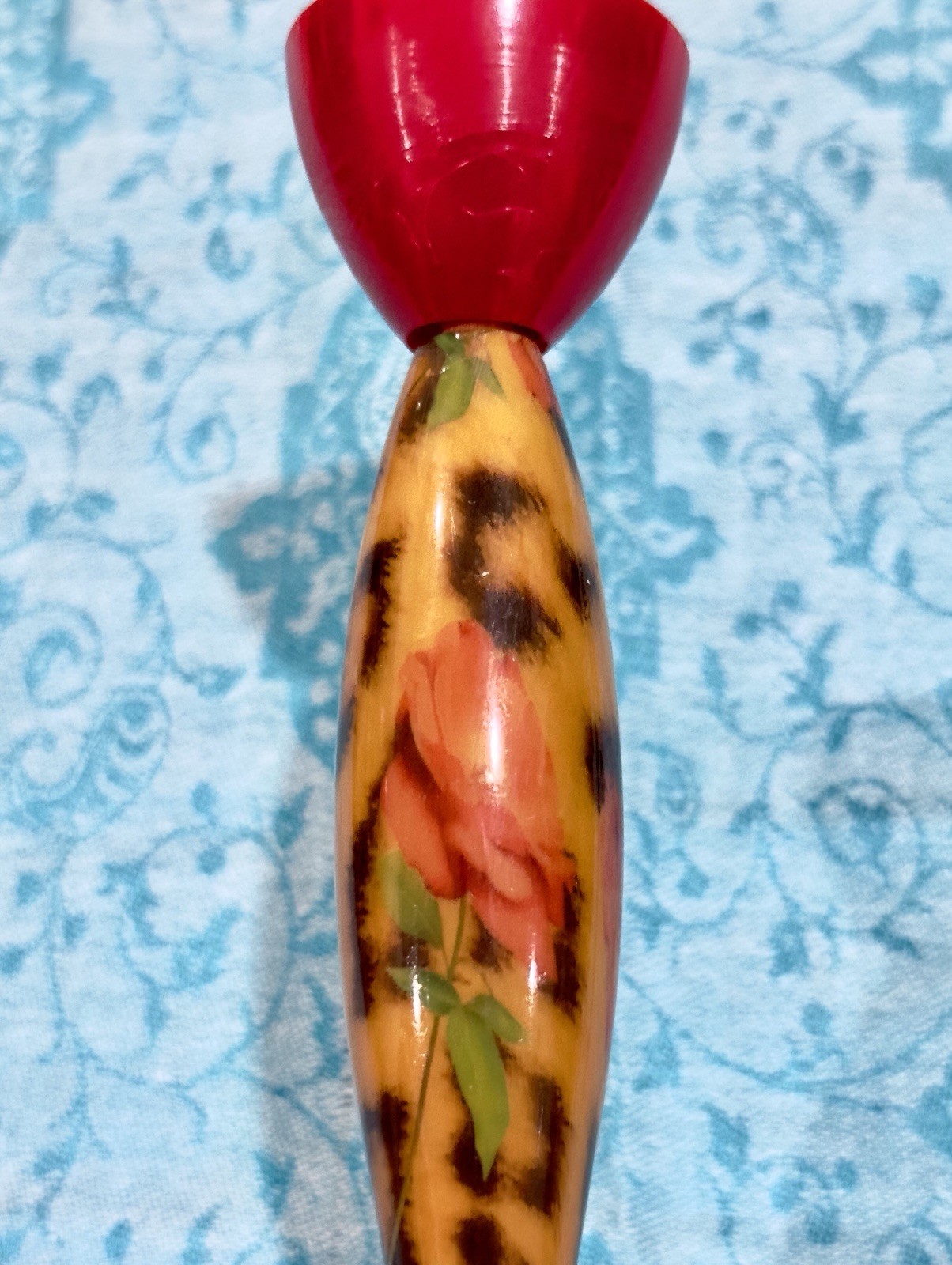 Vigar Dish Wash Standing Brush Vibrant Retro Rose Pattern Orange Red Swirls NWOT