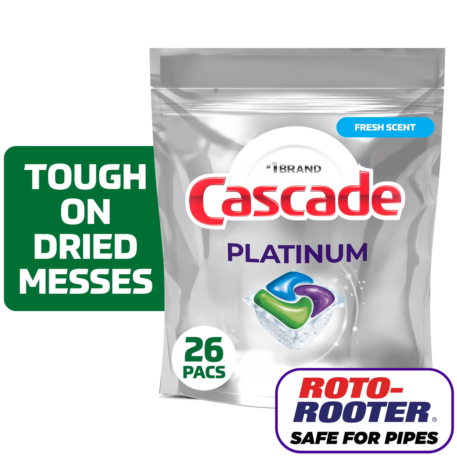 Platinum Dishwasher Pods, Dishwasher Detergent Soap Tabs, Fresh, 26 Count