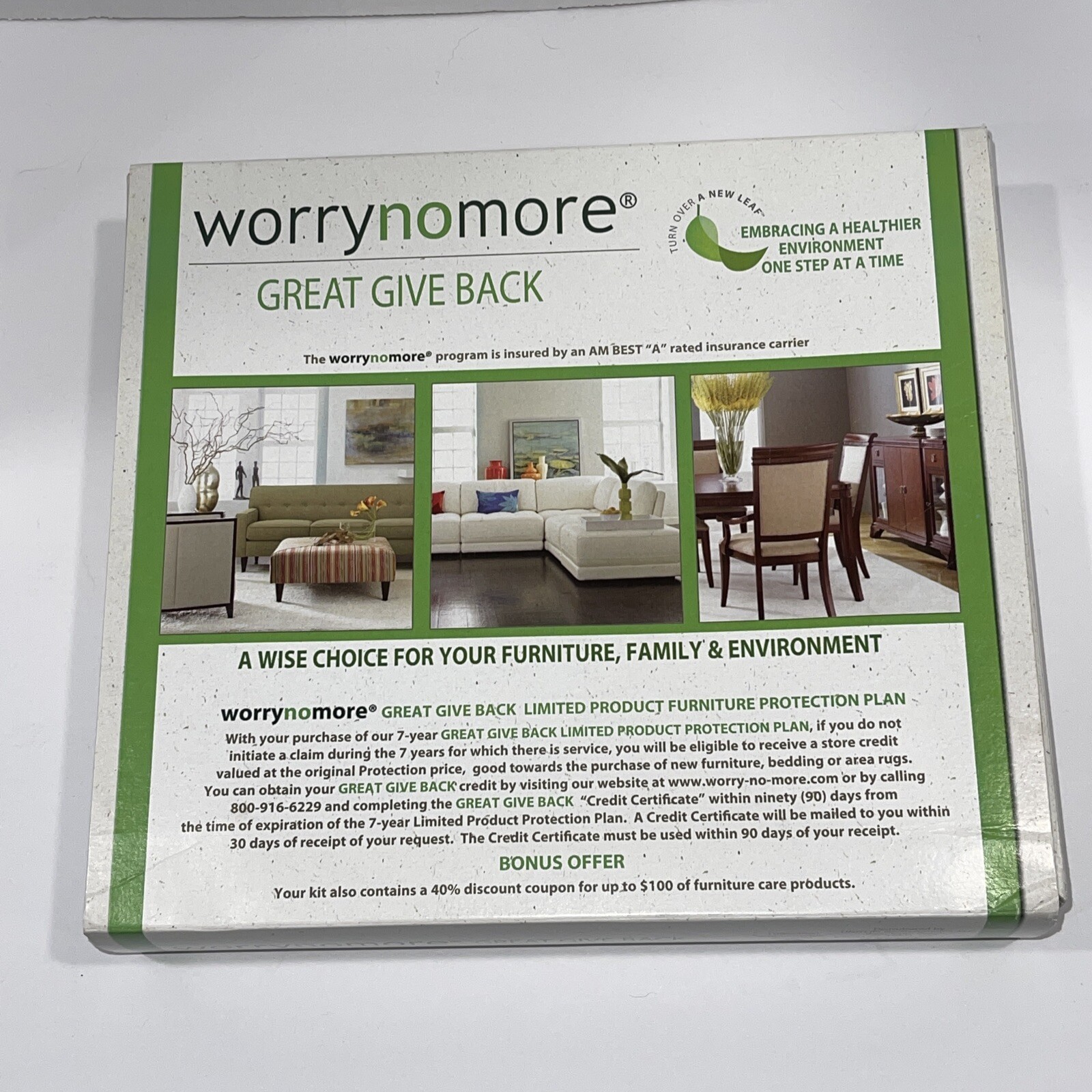 NIB GENUINE WORRY NO MORE LEATHER FABRIC WOOD FURNITURE PROTECT CLEANING KIT