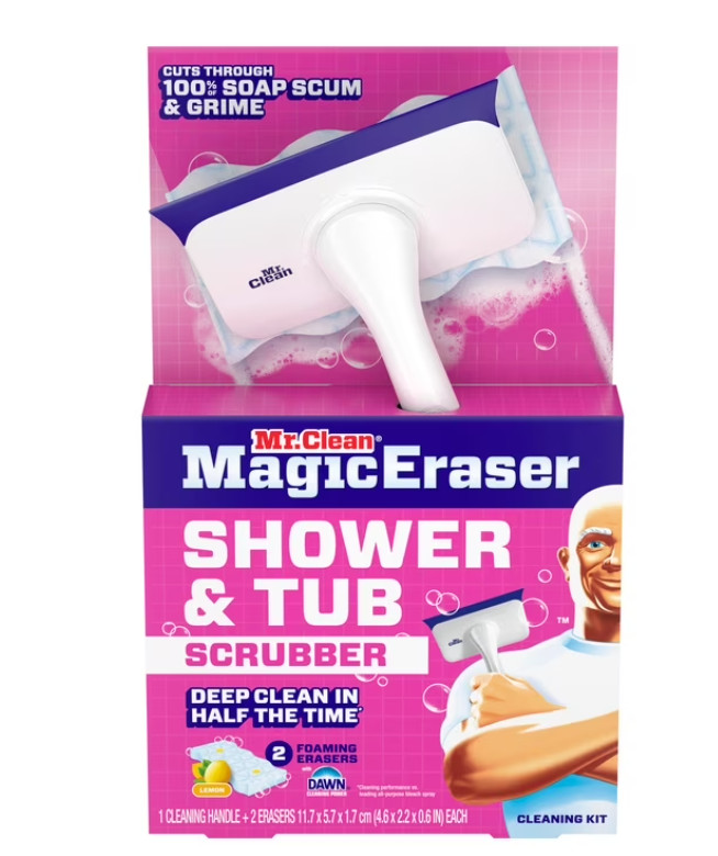 Mr. Clean Magic Eraser Shower & Tub Scrubber, 1 Device + 2 Refills, White