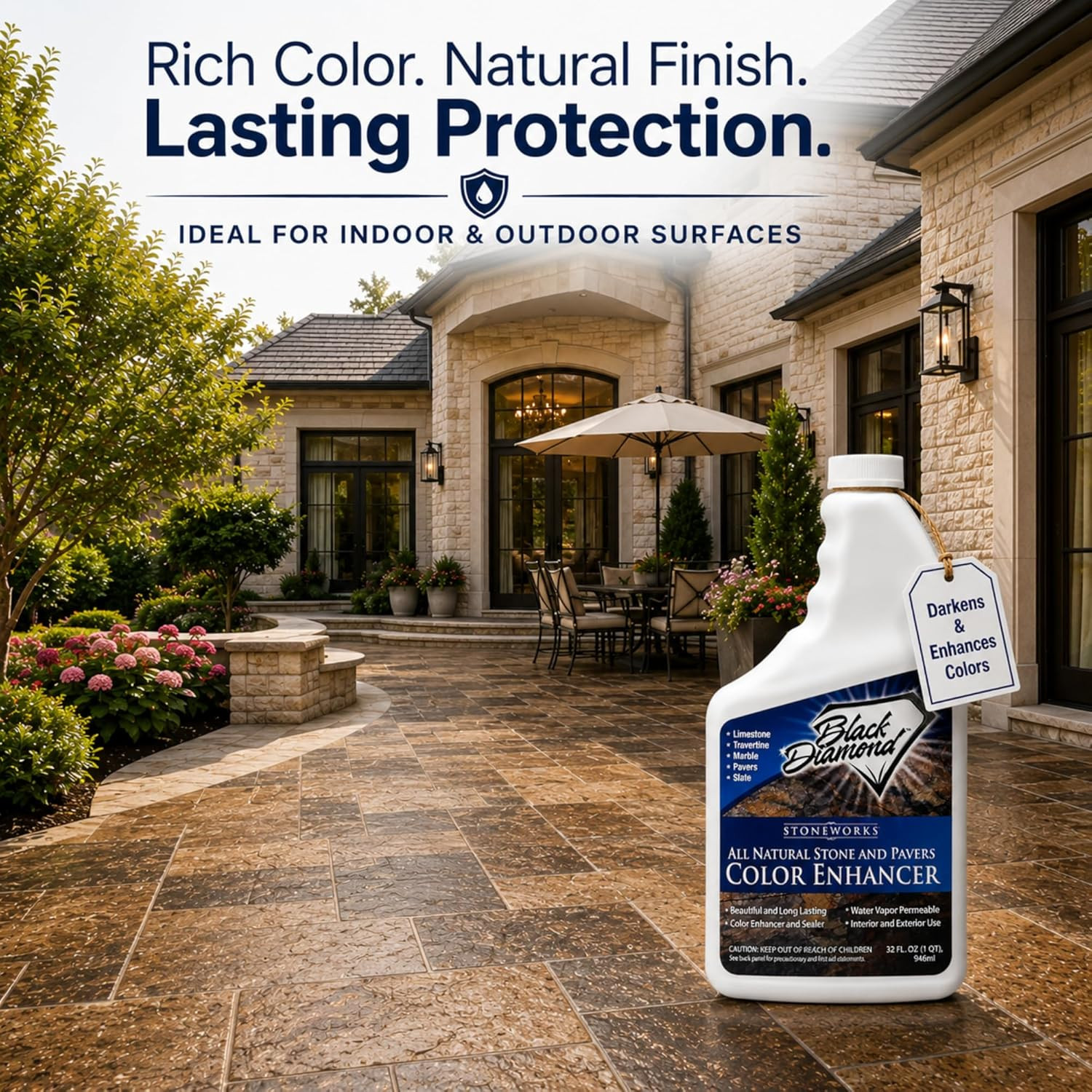Color Enhancer Sealer for All-Natural Stone and Pavers. Marble, Travertine, Lime