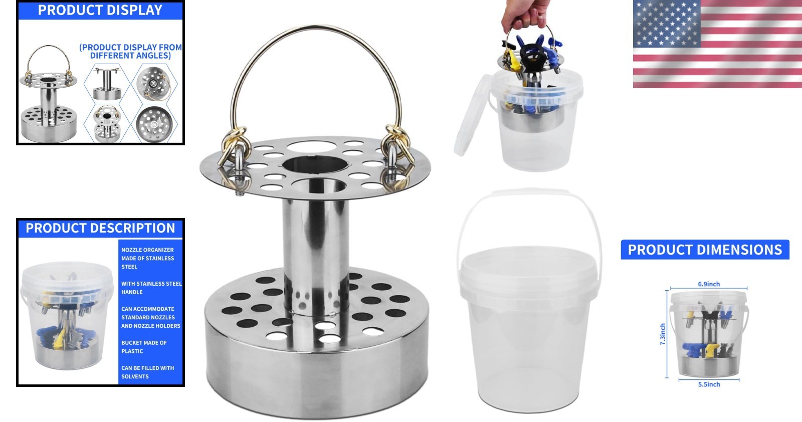 1 Gallon Stainless Steel Spray Tips Organizer Keeps Equipment Clean Efficiently