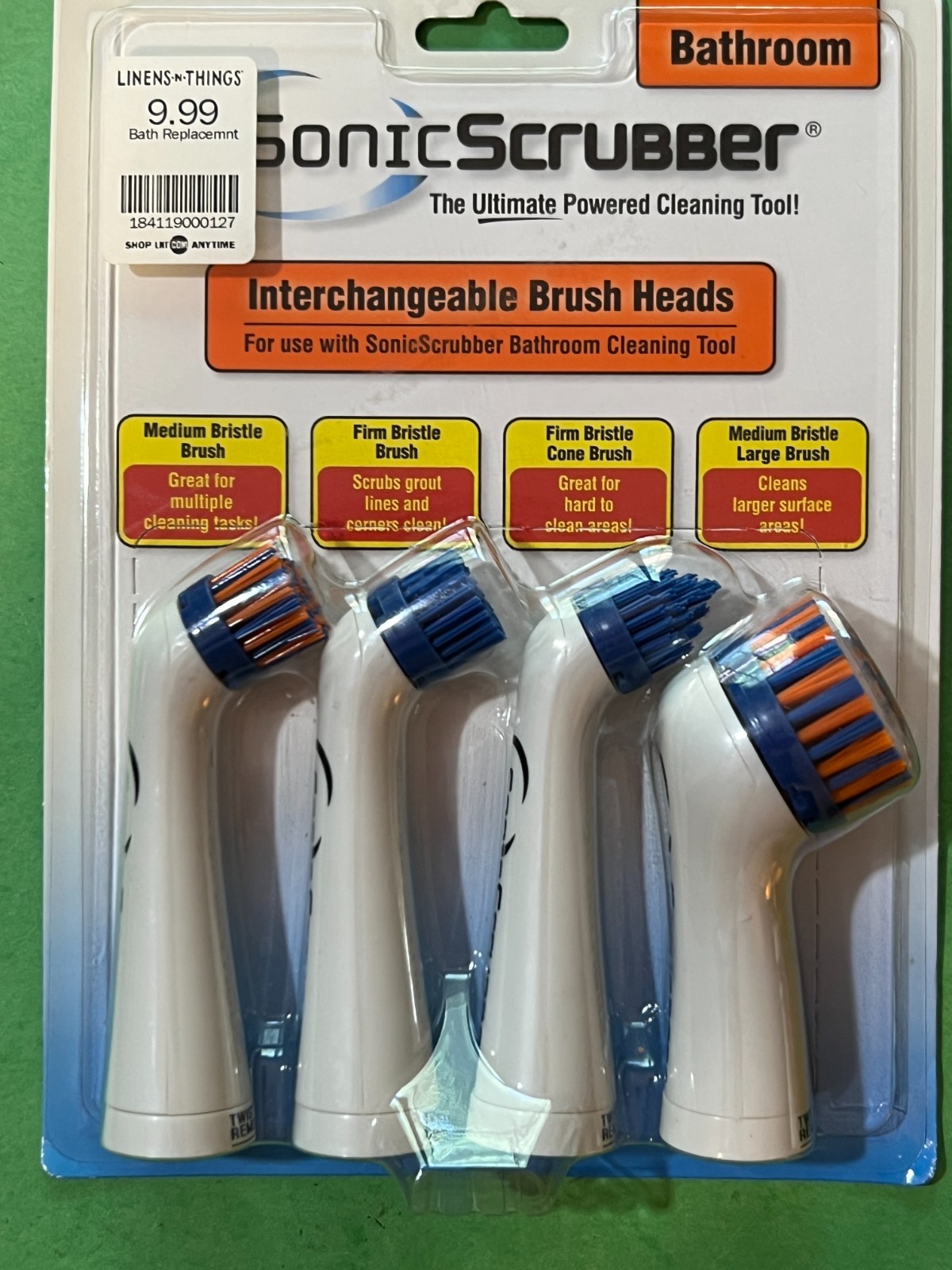 NEW! SonicScrubber Bathroom Cleaning 4 Interchangeable Brush Heads Tools Power