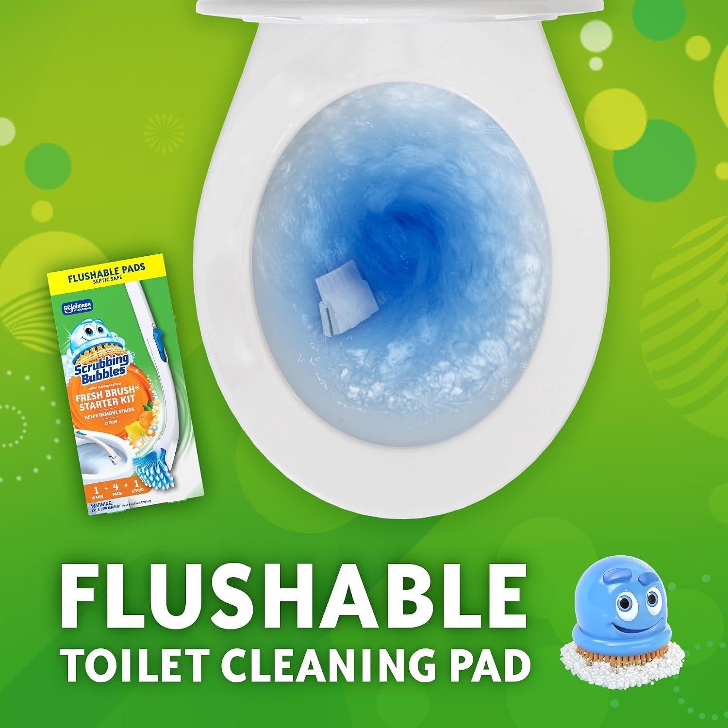 Citrus Scent Disposable Toilet Cleaning Wand Kit With Stand 4 Flushable Refill