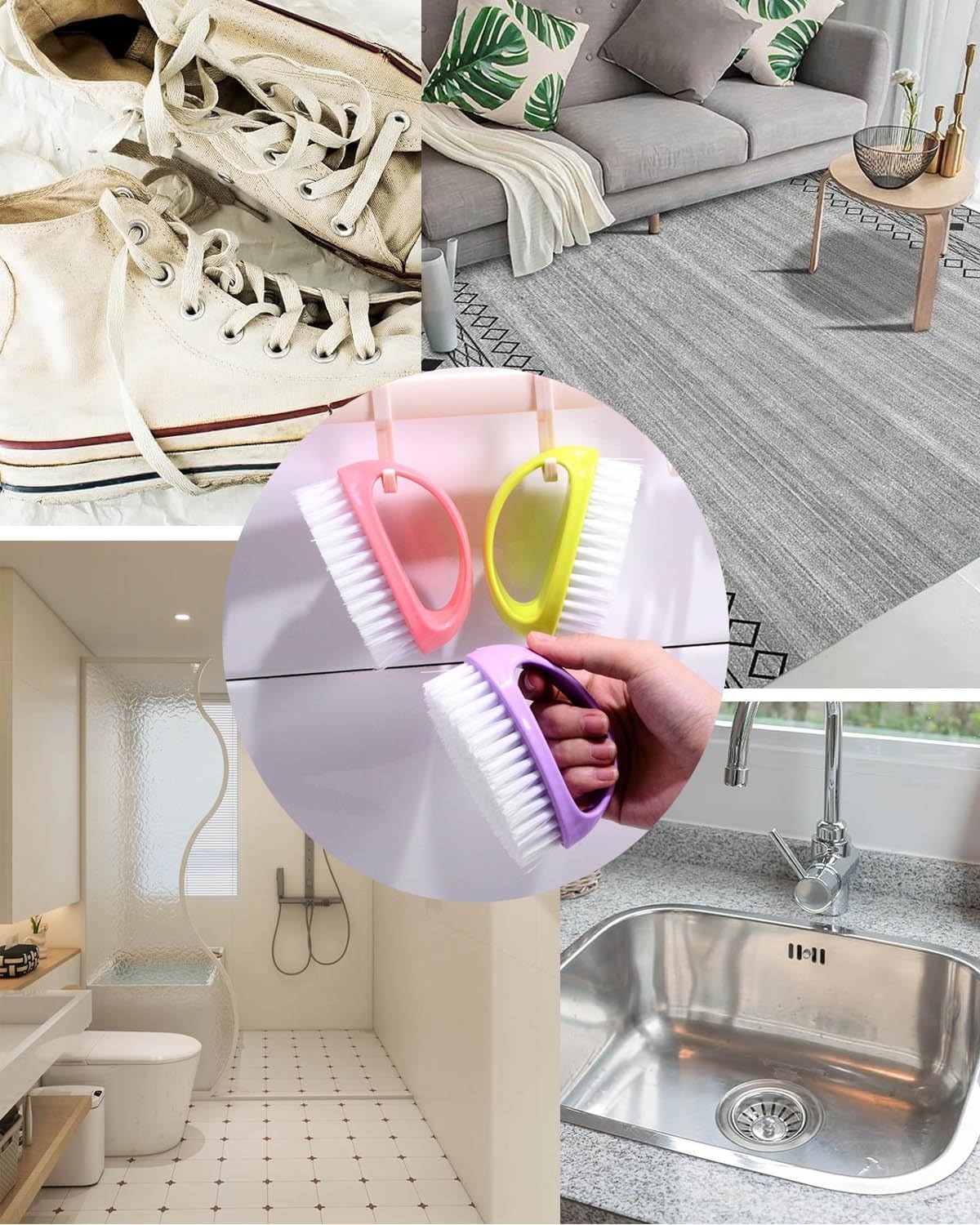 Brush for Cleaning – 4 Pack Scrubbing Brushes with Stiff Nylon Bristles Heavy