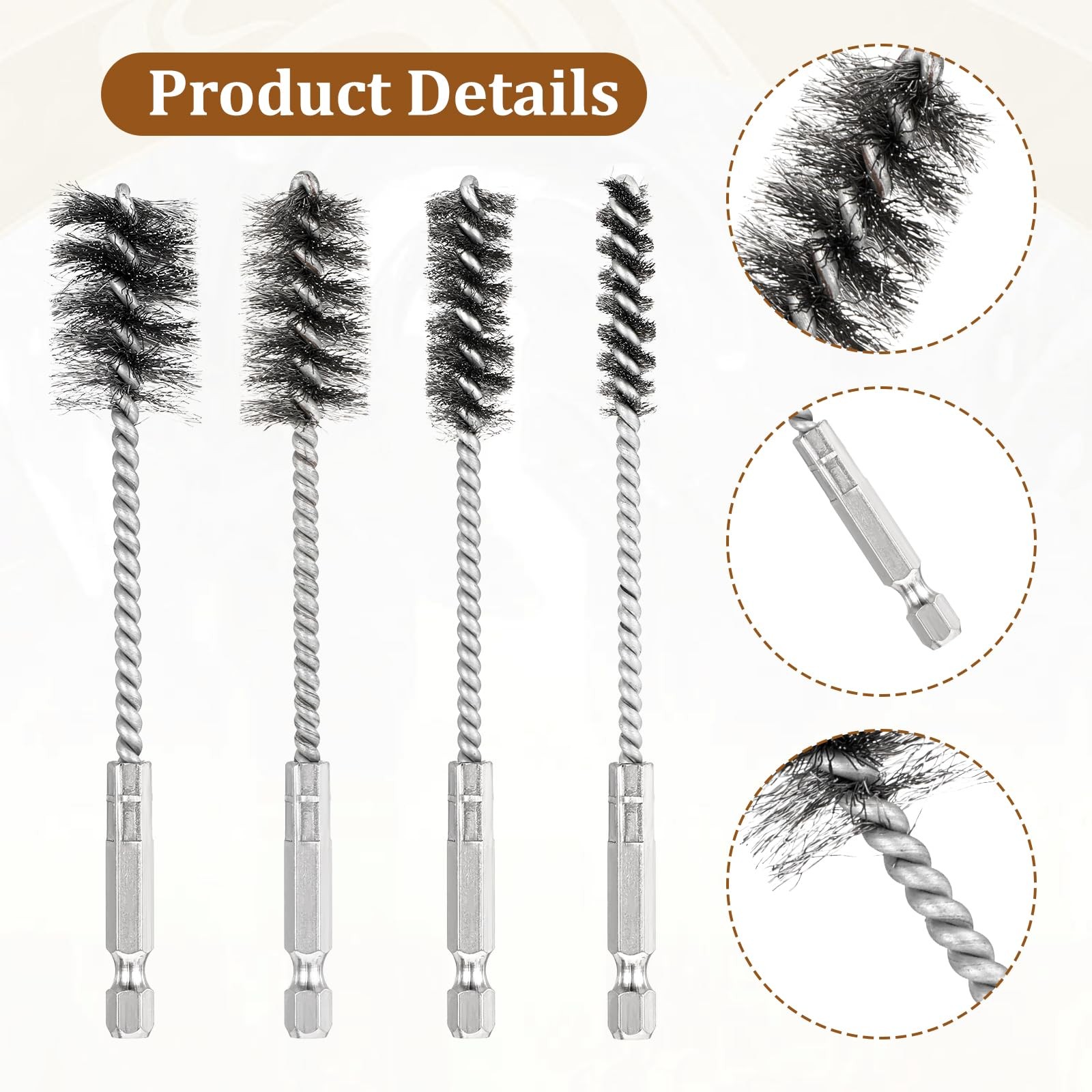 4 Pcs Stainless Steel Wire Brushes for Drill Stainless Steel Bore Brush Set 3/8′