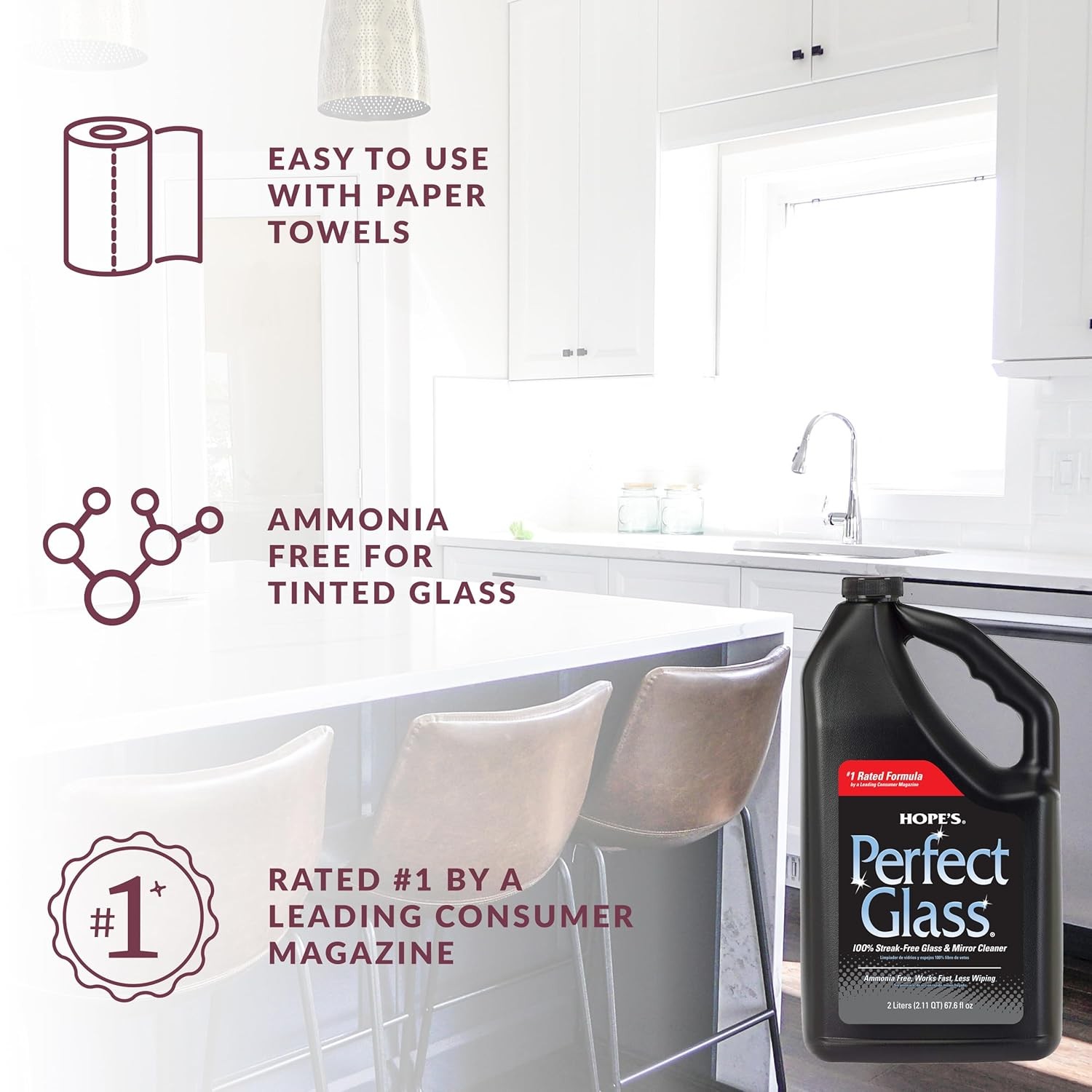 HOPE’S Perfect Glass Cleaner Spray Refill, Streak-Free, Ammonia-Free Window, Mir