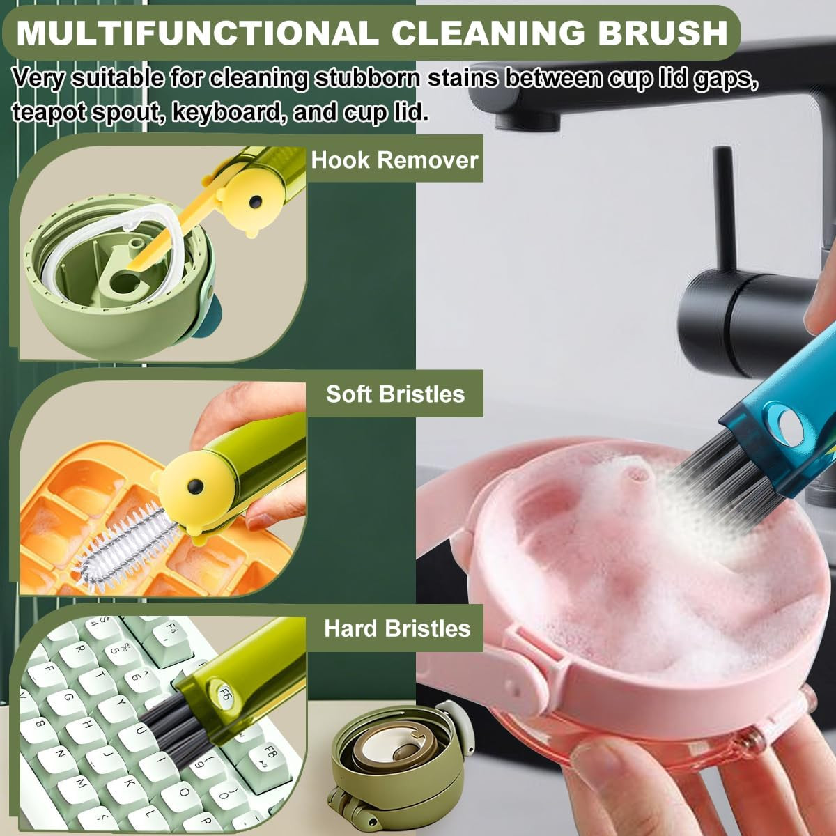 3 in 1 Cup Lid Cleaning Brush, Portable Cup Cleaner Brush, New Water Bottle Lid