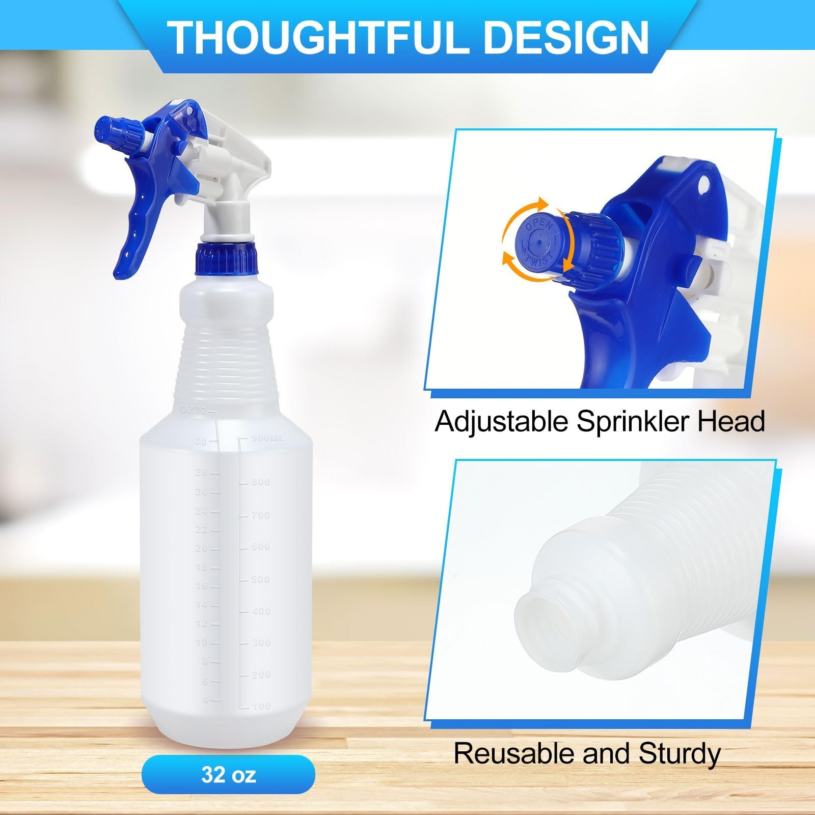 12 Pack 32 oz Heavy Duty Leakproof Spray Bottles – Adjustable Nozzle for Cleanin