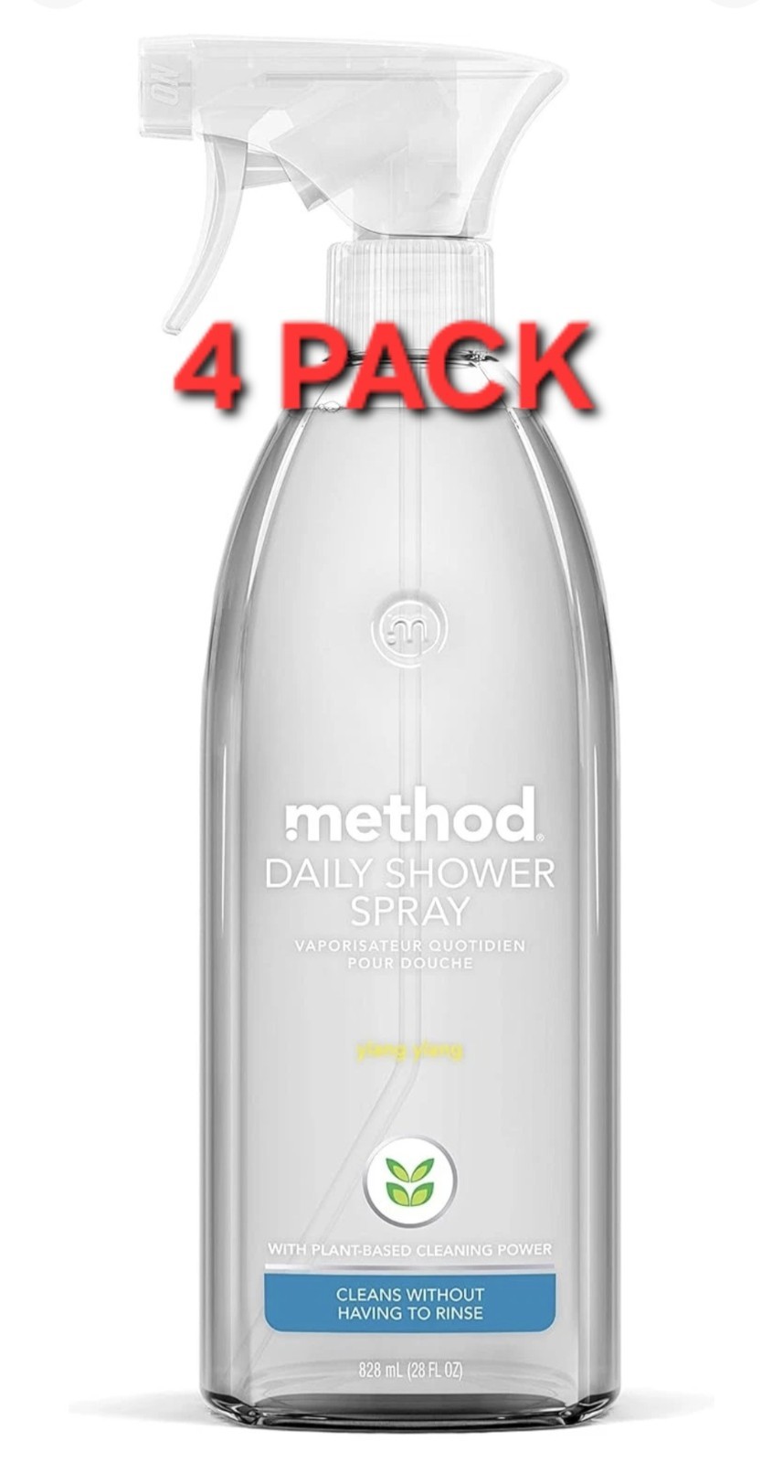 4X Method Daily Shower Spray Cleaner No Rinse Plant Based Ylang Ylang 28 fl oz