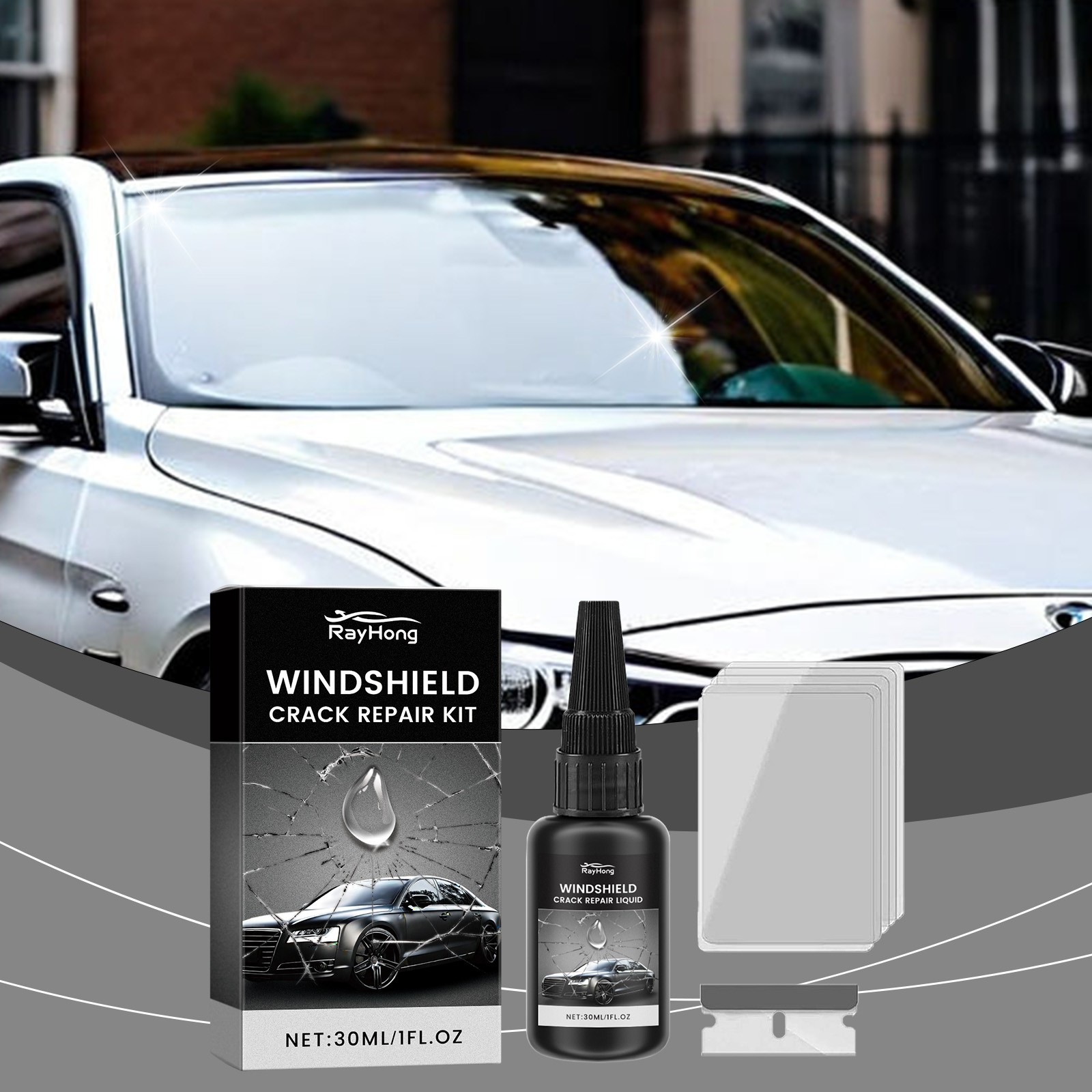 Windshield Crack Repair Resin – Rock Chip Fix Glass Liquid UV Cure DIY