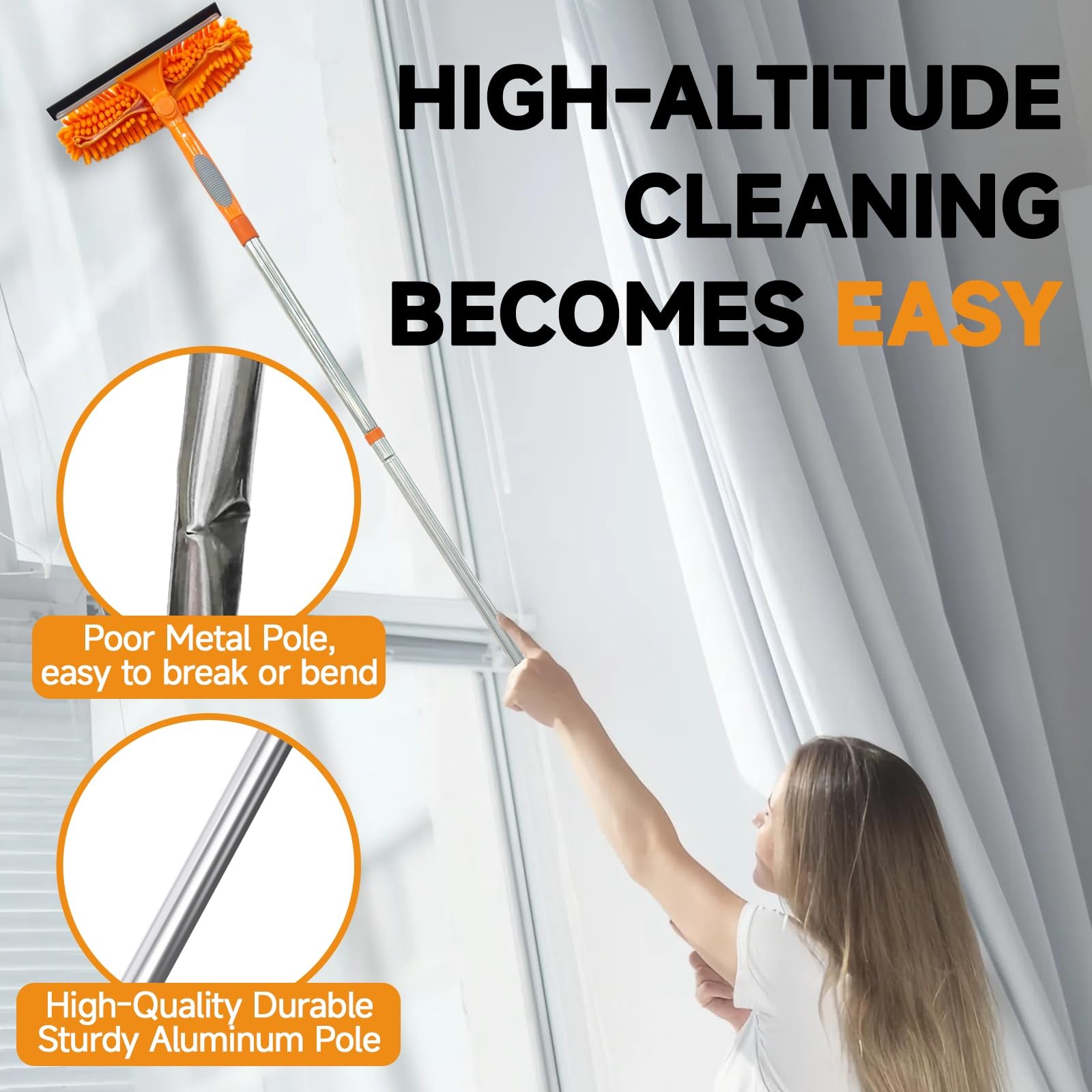 67″ 2 in 1 Rotatable Window Cleaner with Extension Pole and Bendable Head