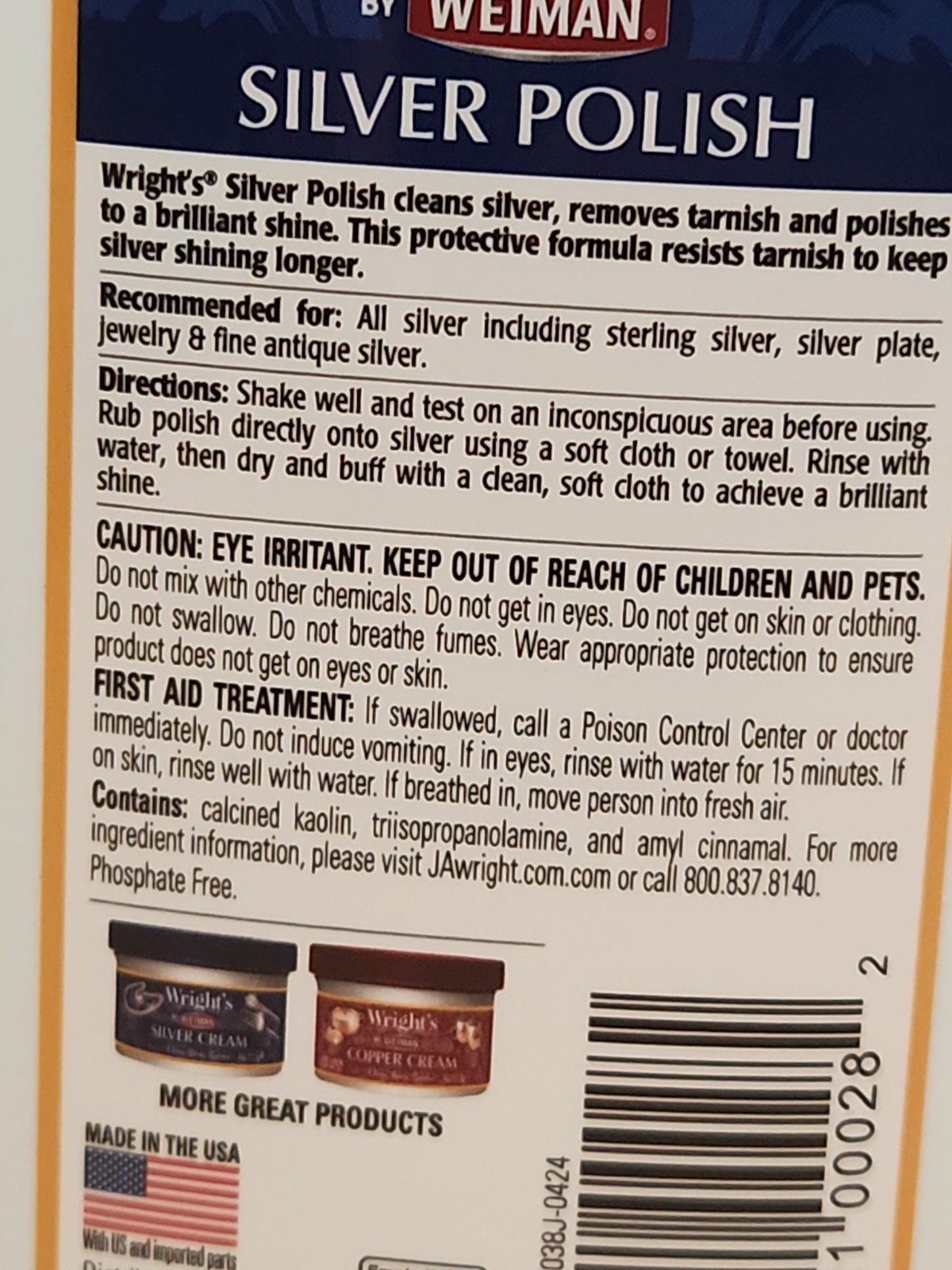 Wright’s Anti Tarnish Sterling silver, Silver Plate, Polish Cleaner 7 oz X 2 Lot
