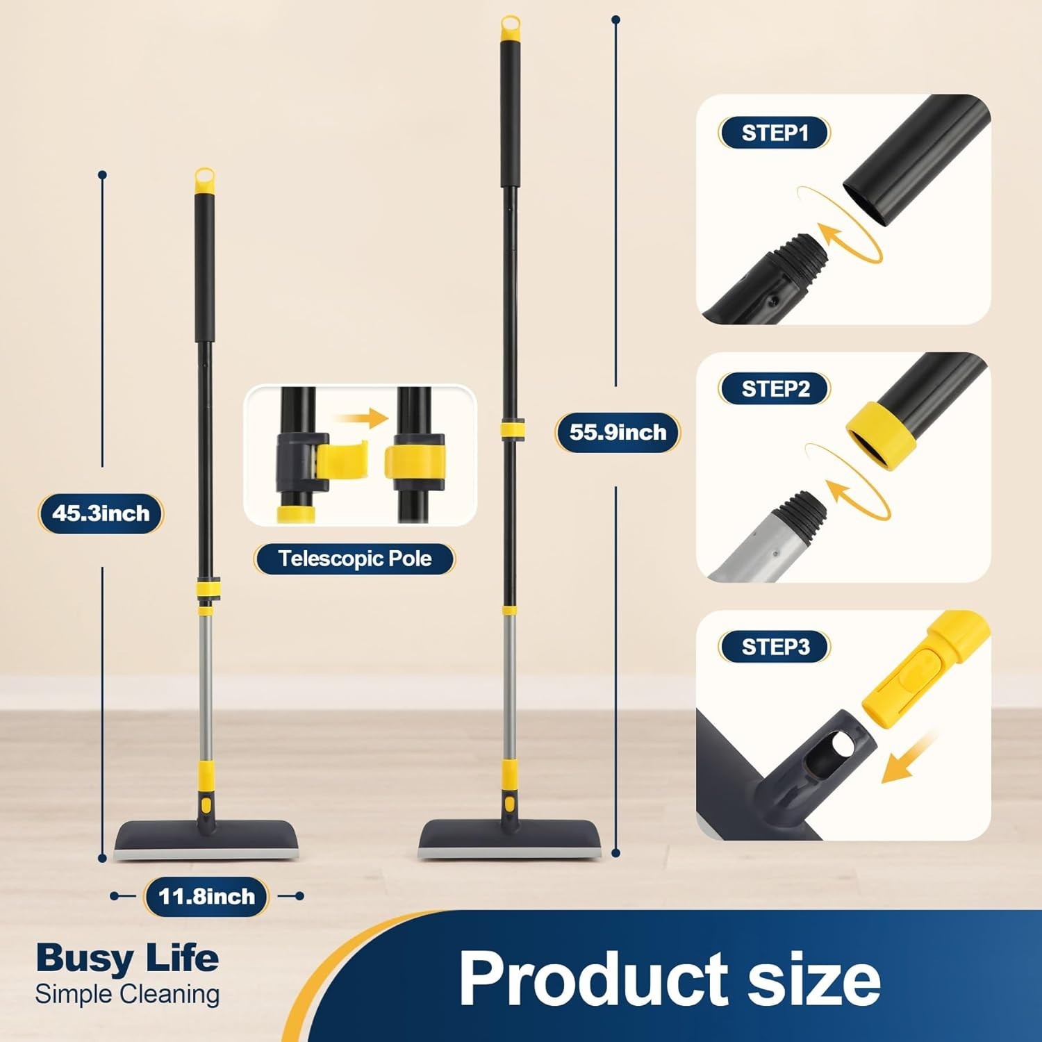 Telescopic Floor Scrub Brush 2-in-1 Stiff Bristle Shower & Patio Cleaner