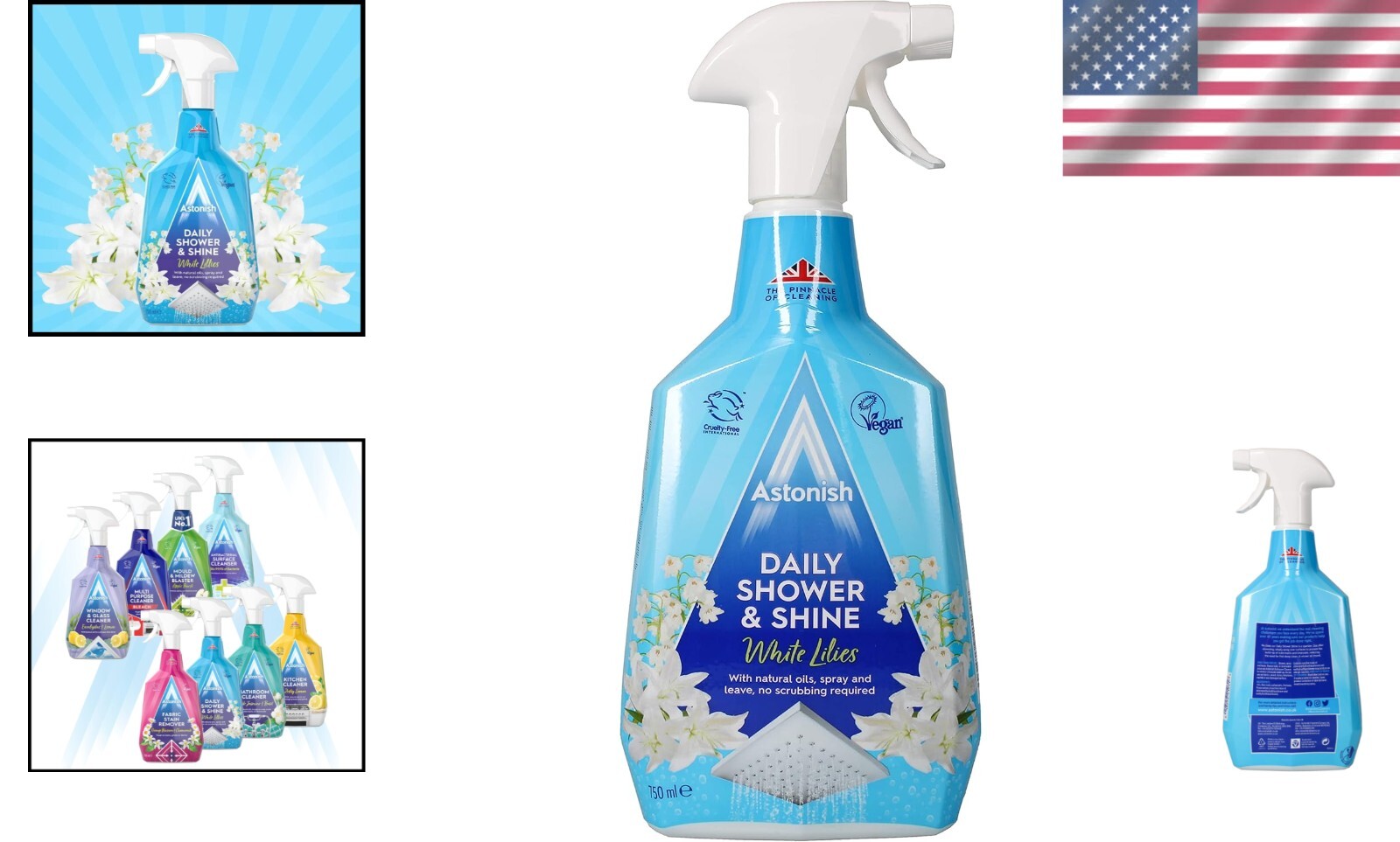 750ml Daily Shower Spray – Floral White Lilies Cleaner for Watermarks & Odors