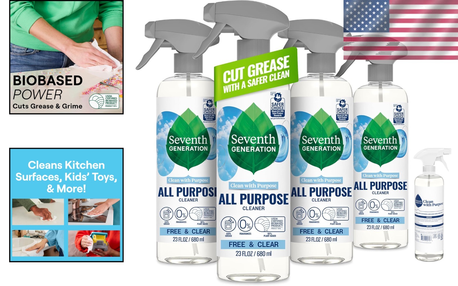 Seventh Generation Free & Clear All-Purpose Cleaner – Eco-Friendly 4-Pack, 23 oz