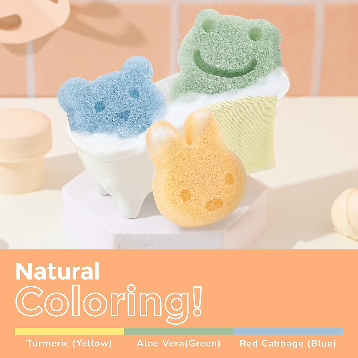 myHomeBody Konjac Baby Spon for Bathing, Cute Shapes Natural Kids Bath