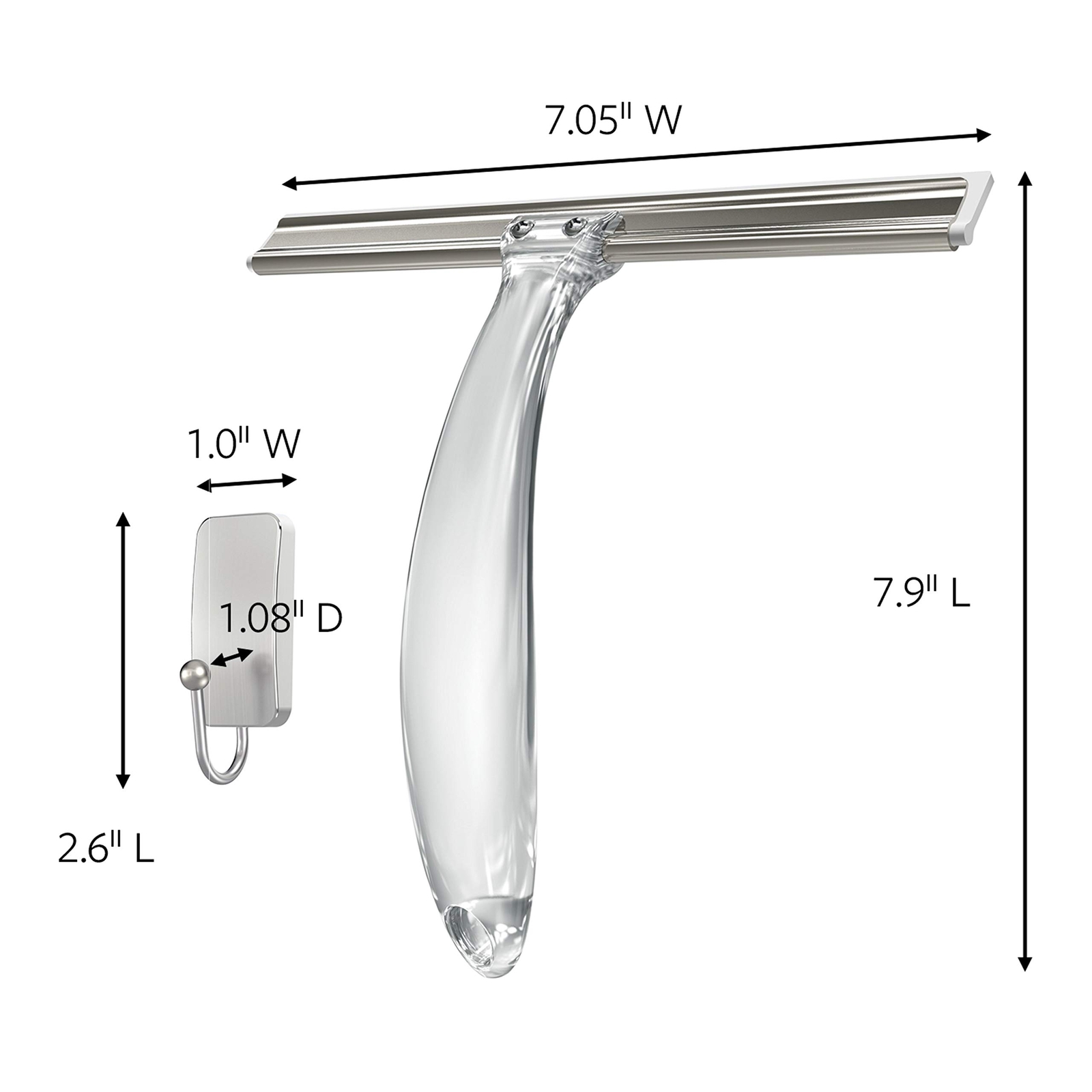Satin Nickel Bath Squeegee with Hook and Water Resistant Strips No Tools Requ…