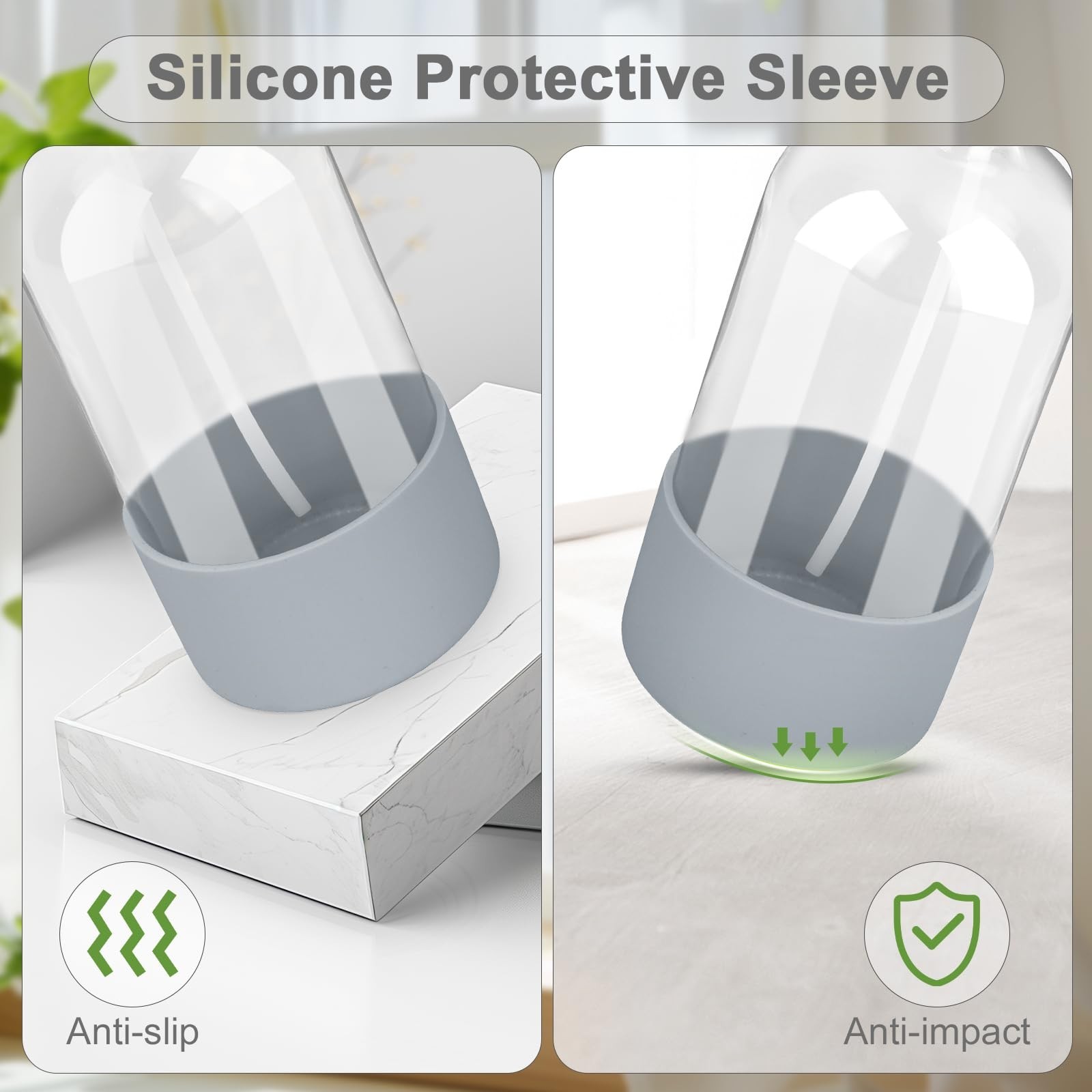 2 Pack 16 oz Glass Spray Bottles with Silicone Sleeve & Adjustable Nozzles – Ref