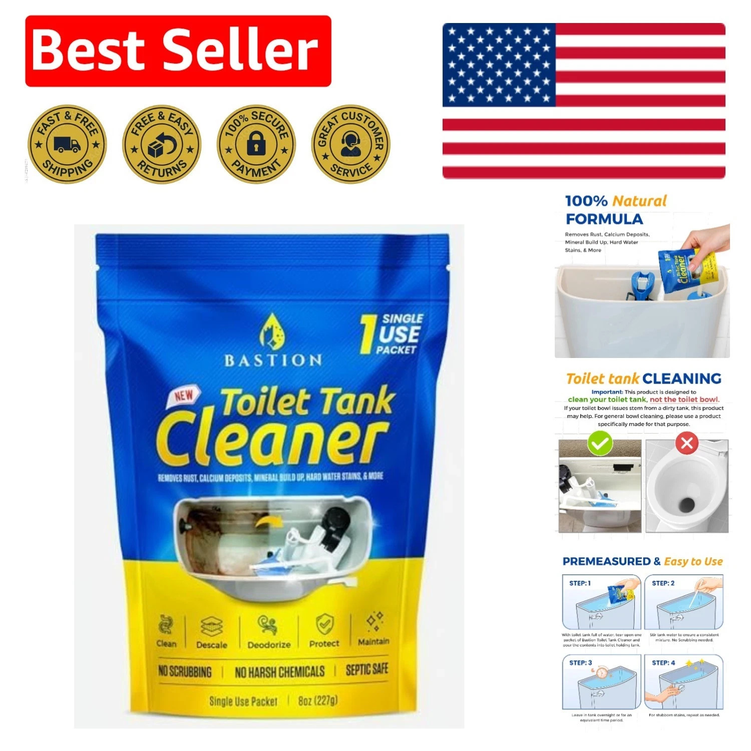 8oz Toilet Tank Cleaner – Septic Safe, No Scrubbing, Tough on Hard Water Stains