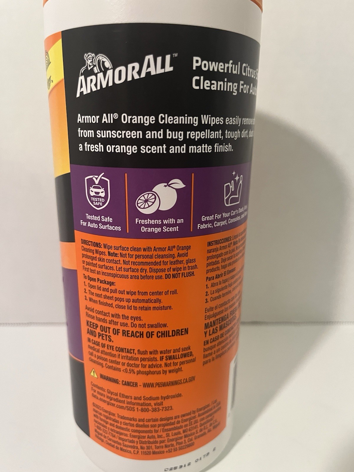 2 Armor All Cleaning Wipes 25 -Count Wipes Car Interior Cleaner Orange Scented