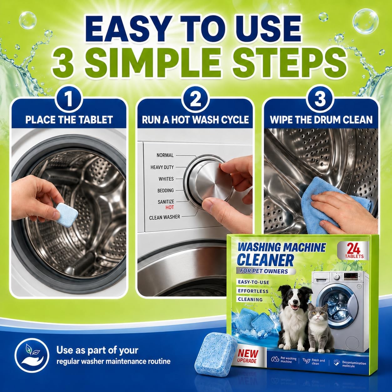 Enzyme Washing Machine Cleaner Tablets for Pet Owners, 2X Power Washer Cleane…