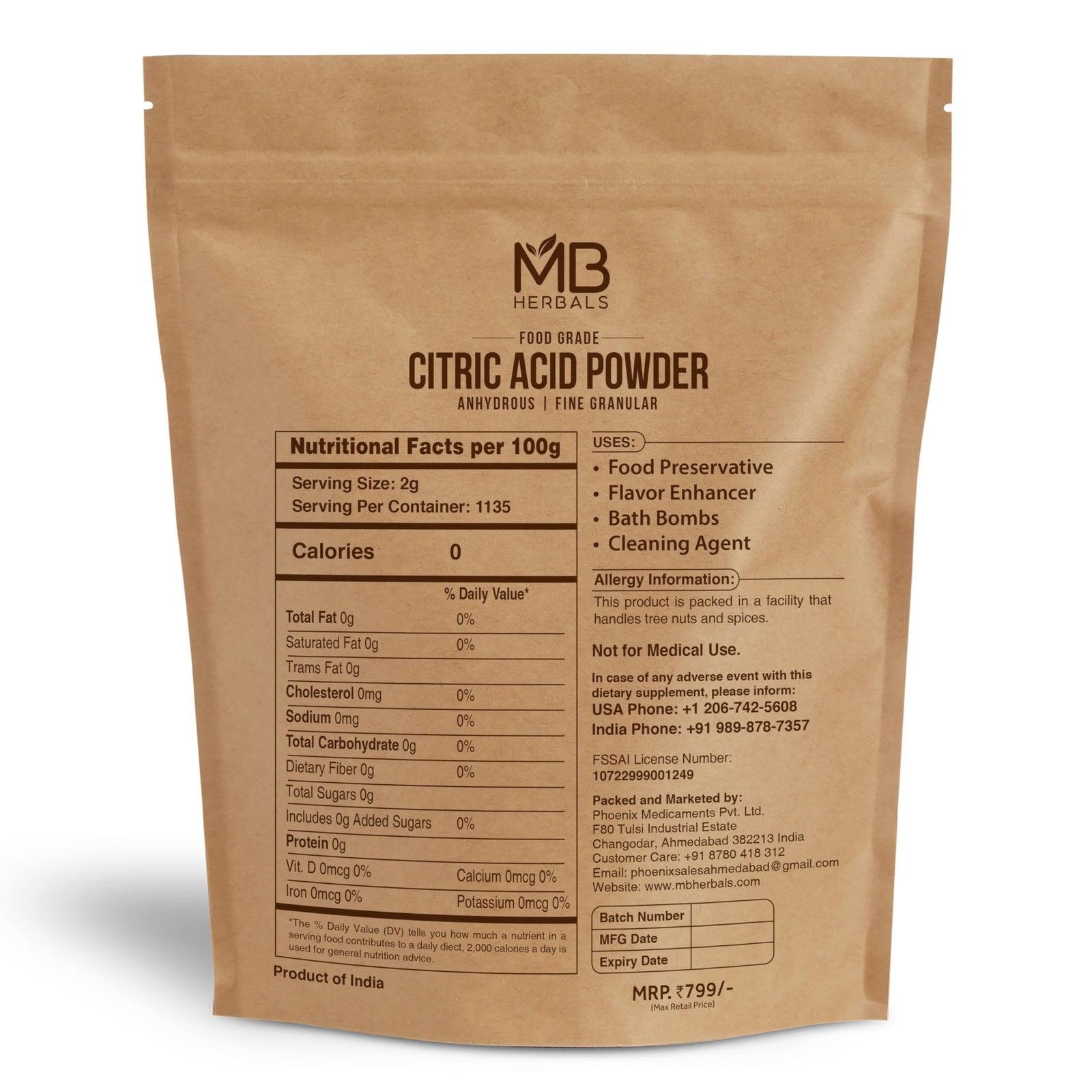 MB Herbals Anhydrous Citric Acid Powder 5 lb | 100% Pure Food Grade Fine Gran…