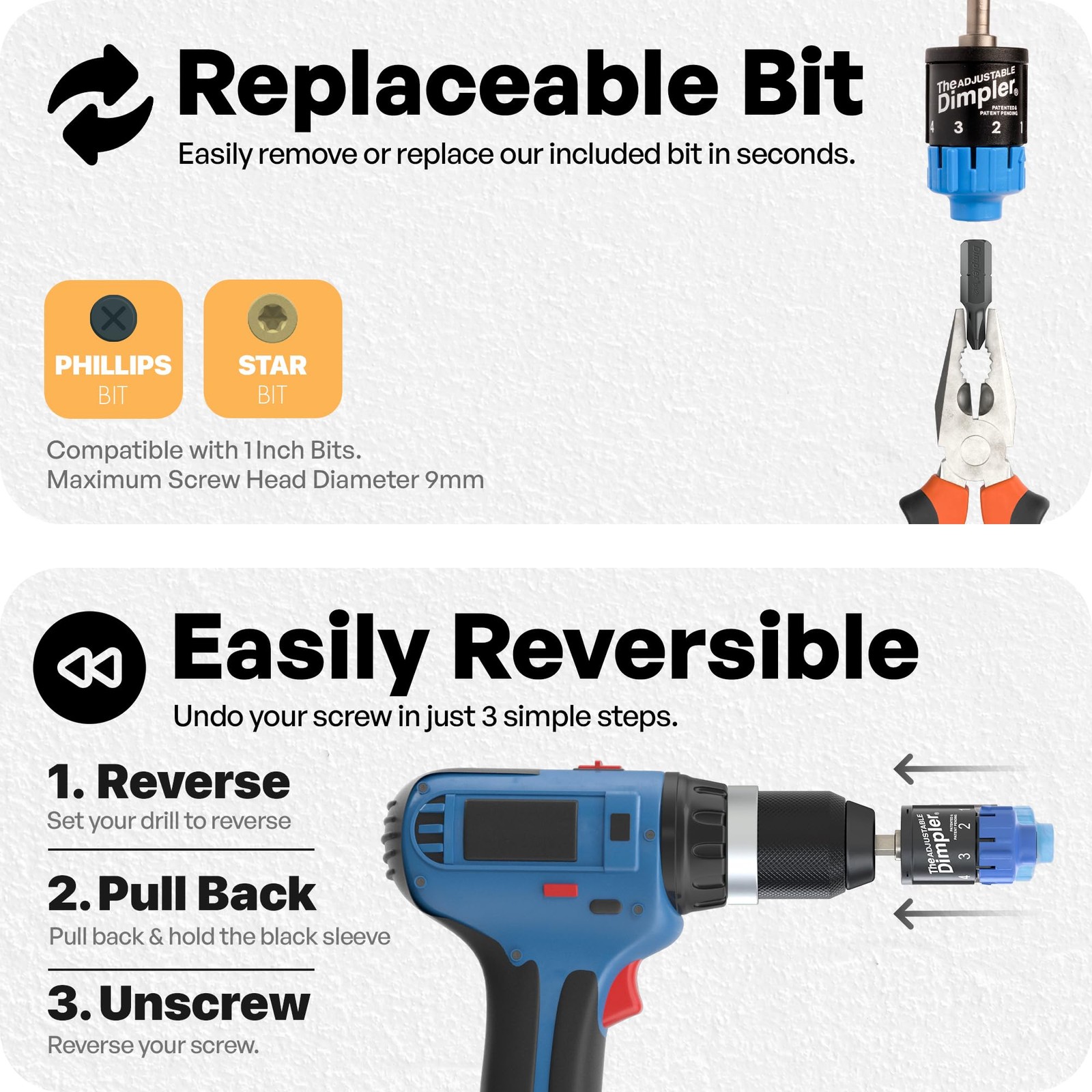Adjustable Drywall Bit for Electric & Impact Drills | Magnetic Screw Holder