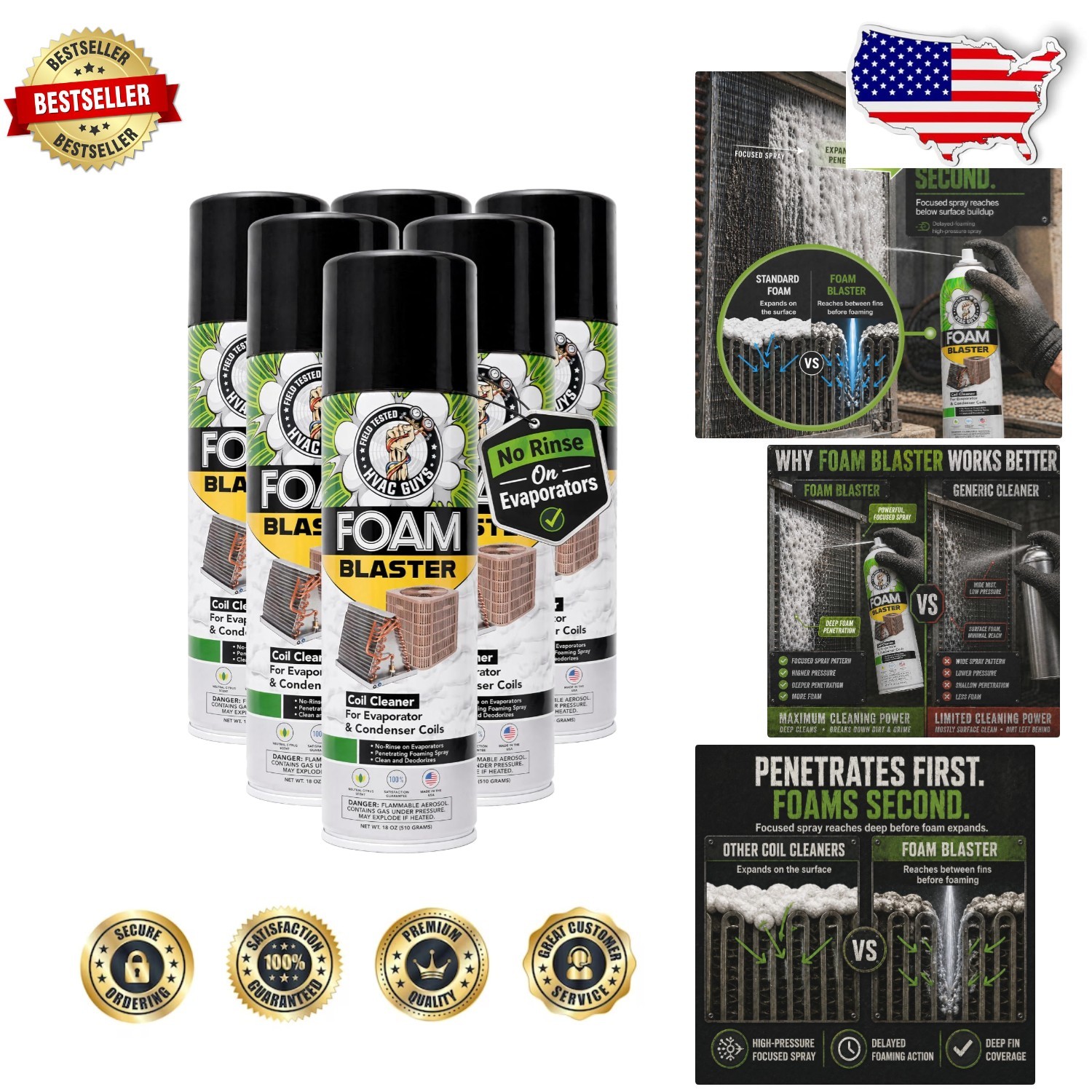 Deep Penetrating AC Coil Cleaner Foam – 6 Pack HVAC Evaporator & Condenser Spray