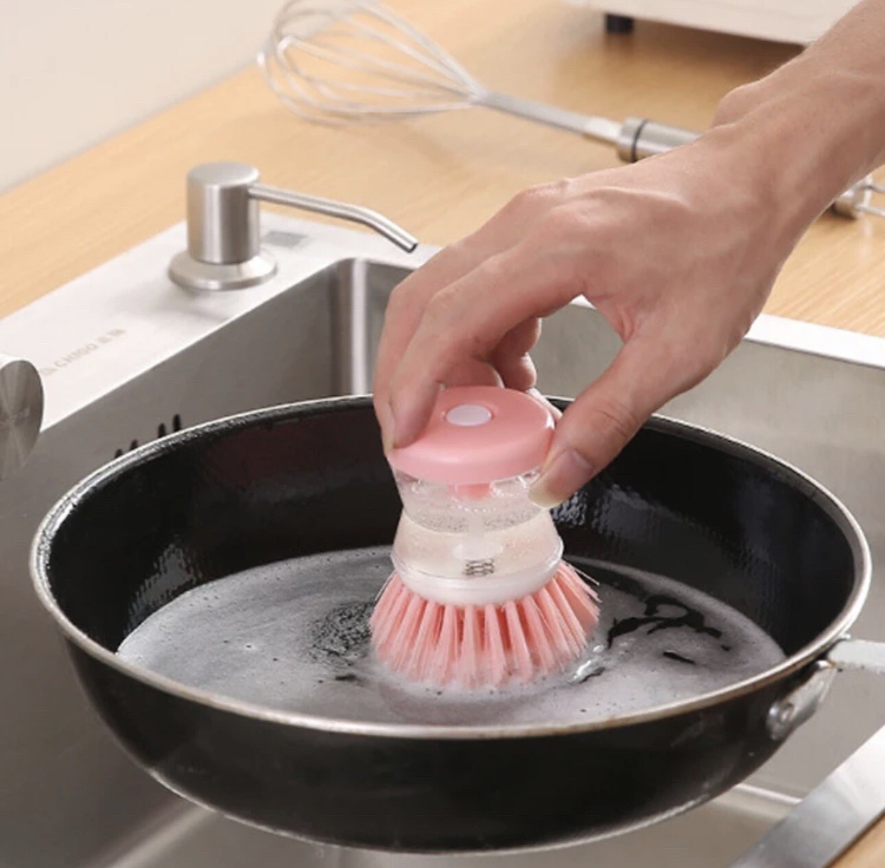 3Pcs Soap Liquid Dispensing Pot Brushes Kitchen Dish Pan Sink Clean Washing Tool