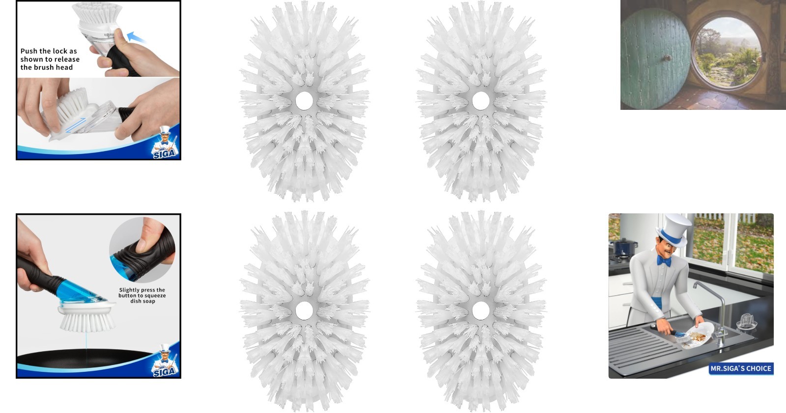 4 Soap Dispensing Dish Brush Refills – Essential Kitchen Cleaning Tools