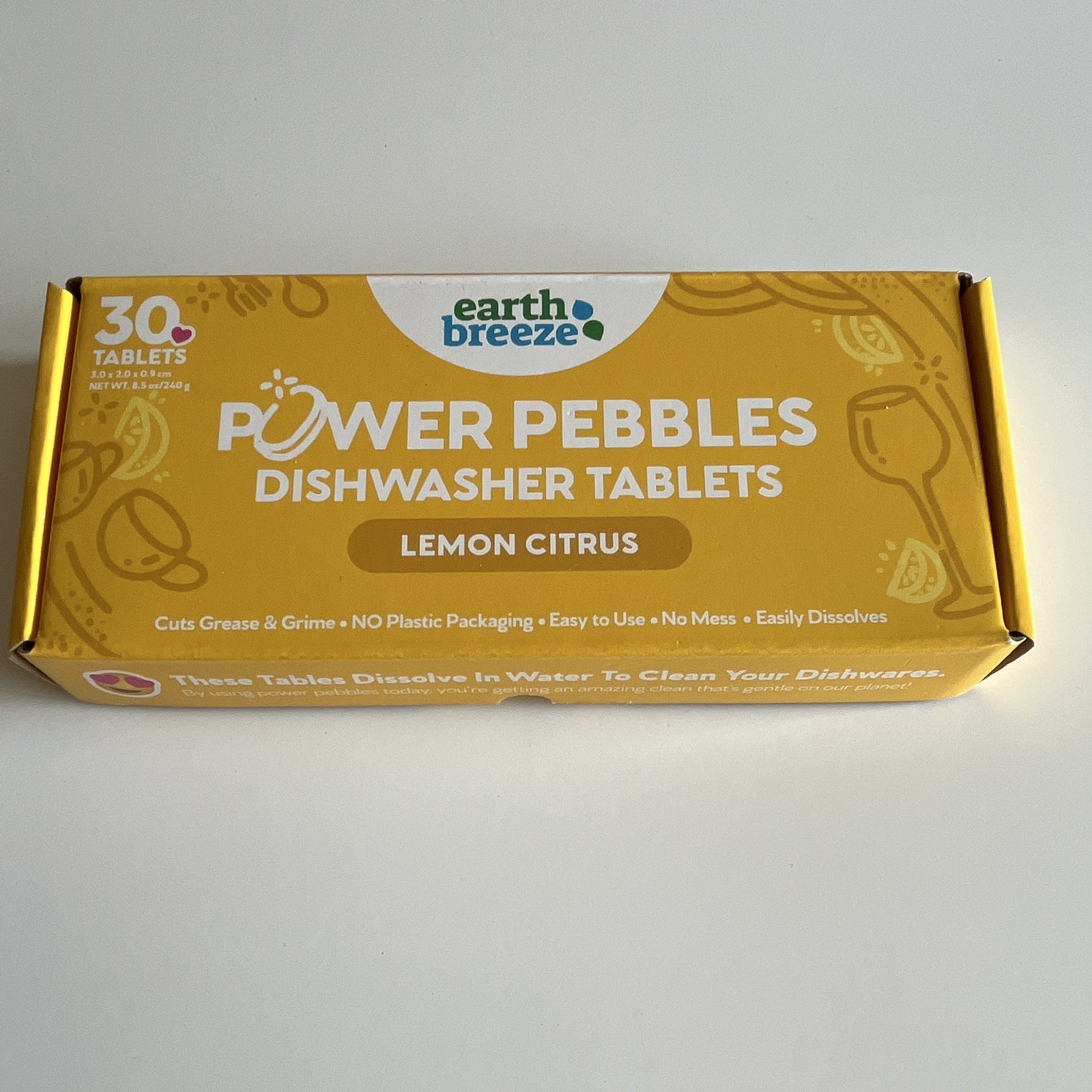 Earth Breeze Power Pebbles Dishwasher Tablets Lemon Citrus 30, No Plastic Pack