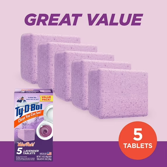 Ty-D-Bol Bleach-Free Toilet Bowl Cleaner Tablets Unscented 3-Pack 15 Tabs