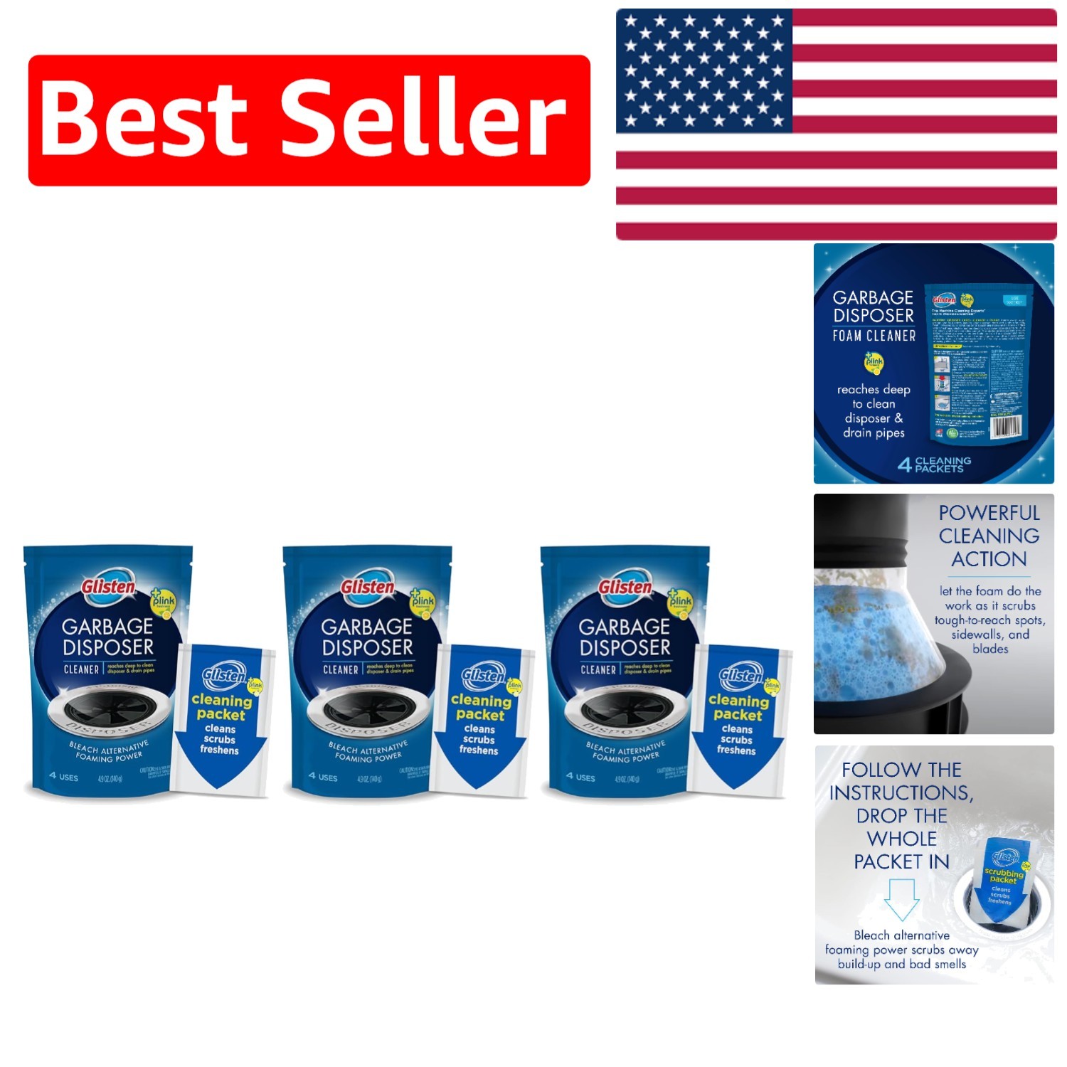 Powerful Bleach-Free Lemon Disposer Cleaner – 3 Drop-In Packets for Easy Use