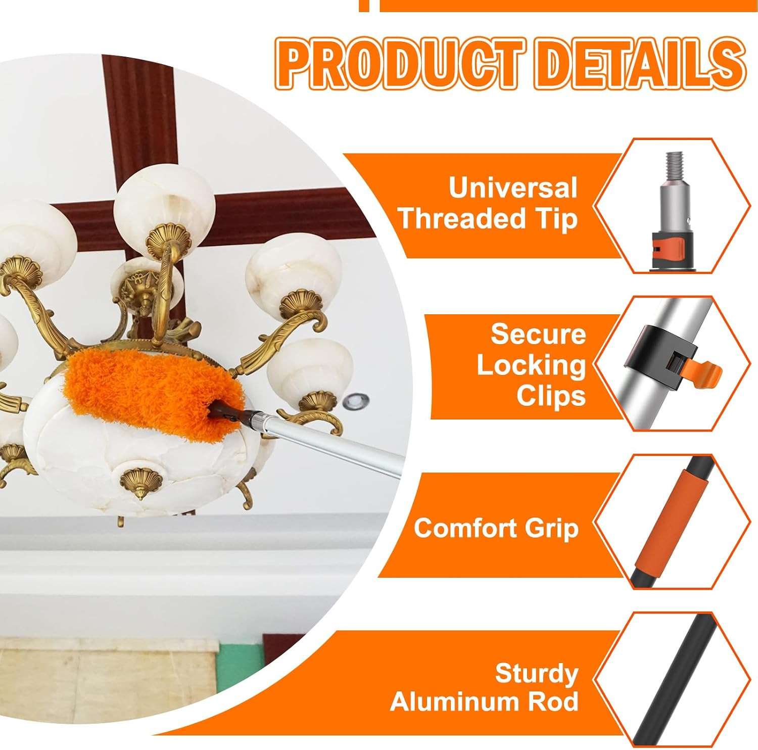 26FT Ceiling Fan Cleaner Duster Kit Extension Pole Microfiber Blade Dusting