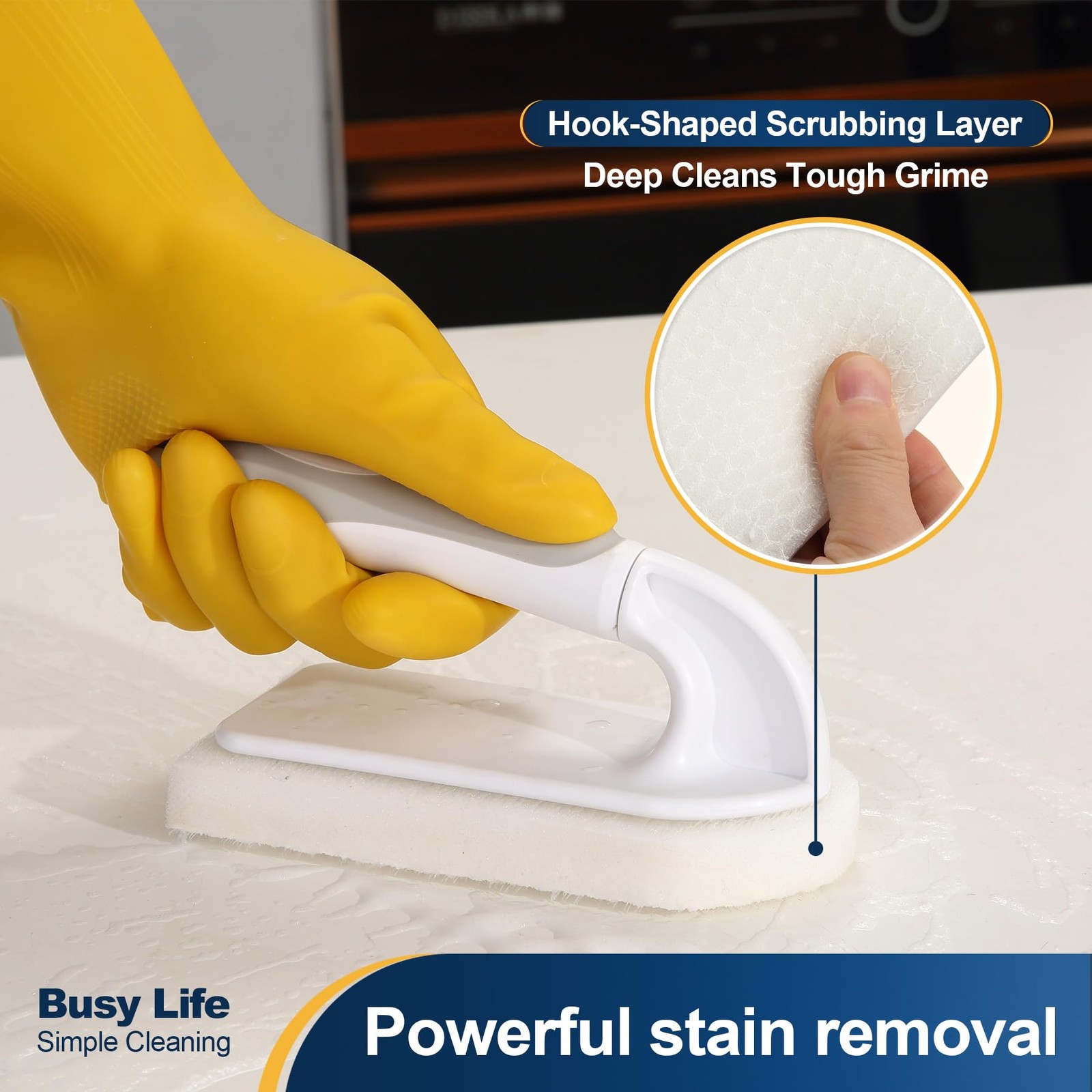 Handheld Cleaning Scrub Brush Set 2 Pack with Total 10 Hook-Shaped Scouring P…