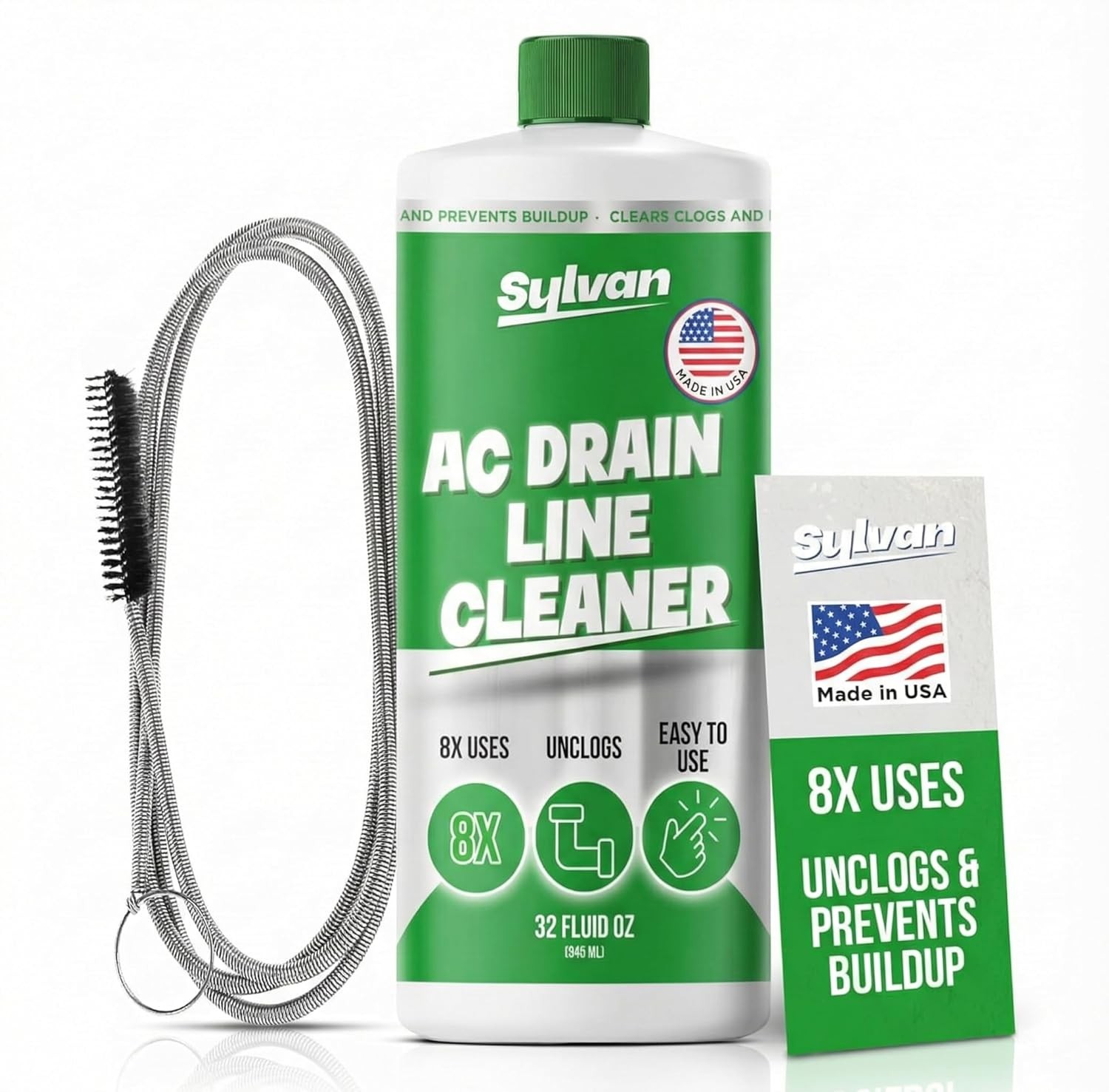 AC Drain Line Cleaner 32 Oz 12 Month Supply w/ Free XXL Drain Brush Air