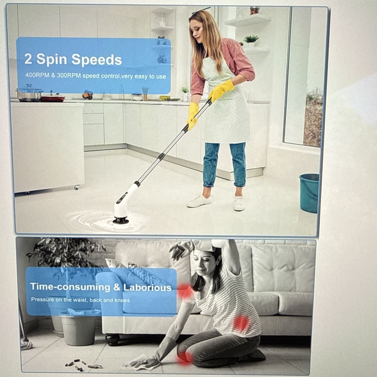 Leebein Electric Spin Scrubber, Cordless Cleaning with 8 Replaceable Brushes NEW