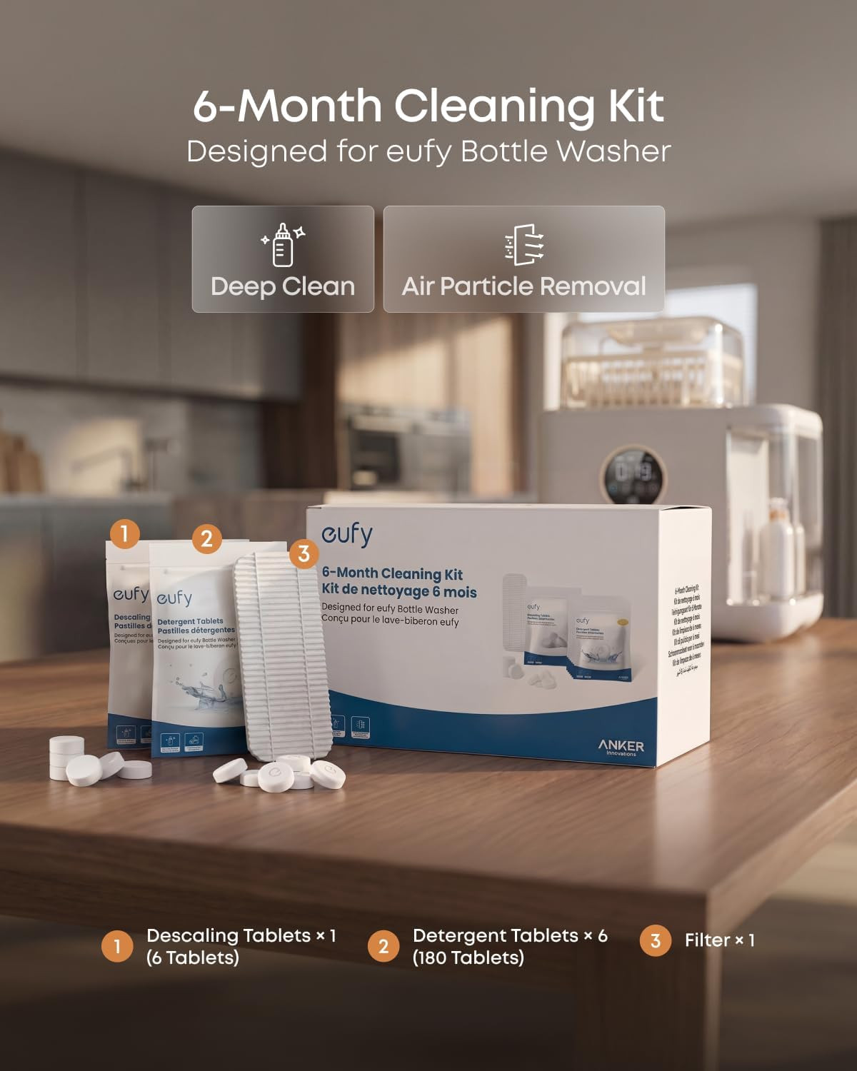 Cleaning Kit for eufy Bottle Washer, Cleaning Set with Detergent Tablets (180 Pc