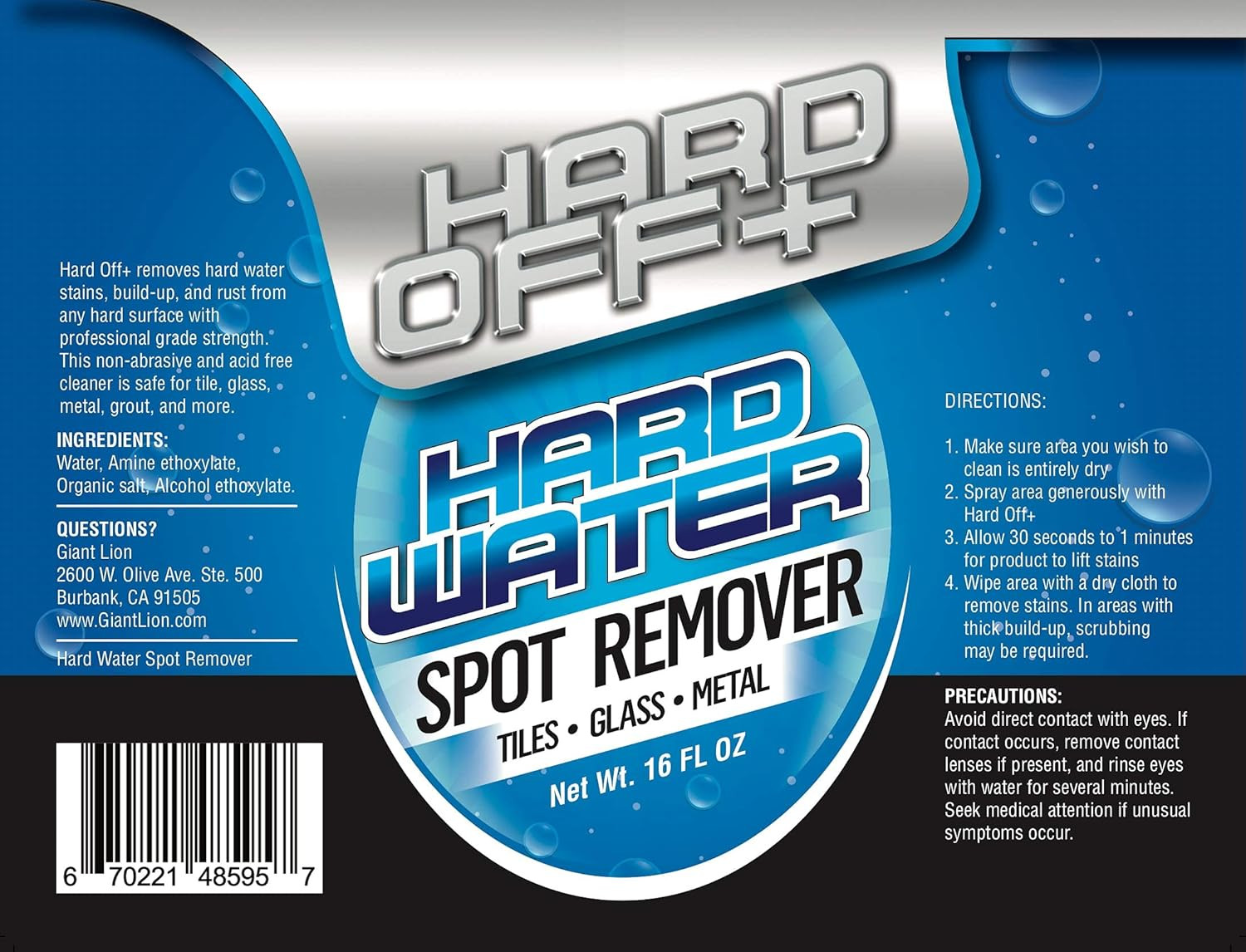 Hard Off+ Hard Water Stain and Spot Remover for Bathroom, Shower Doors, Glass, T