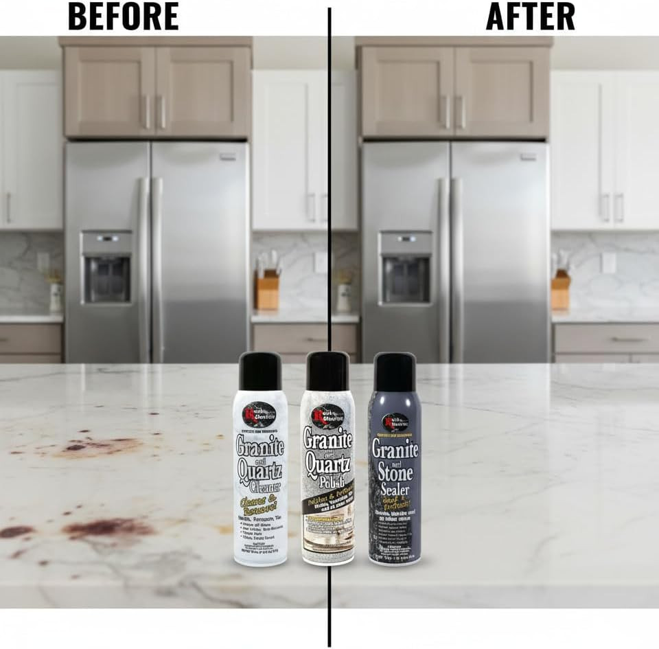 Granite & Quartz Care Kit, 3 Piece Maintenance Stone Care Combo Kit – Cleans & R