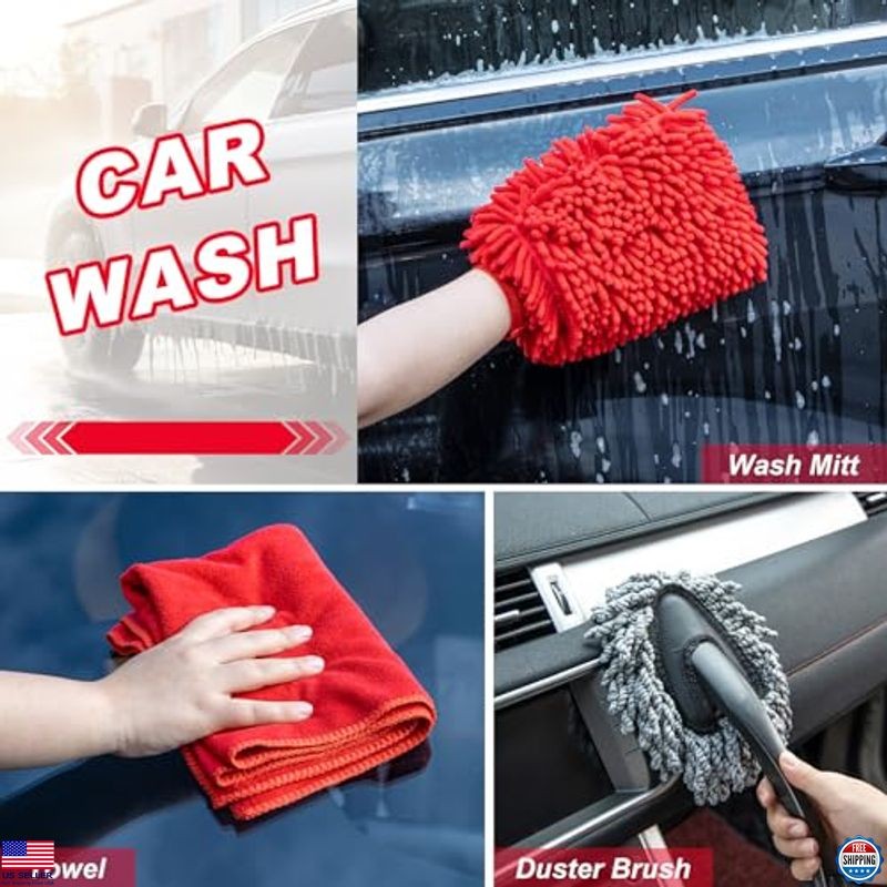 16Pcs Car Wash Kit Foam Gun Brushes Towels Interior Exterior Detailing Set