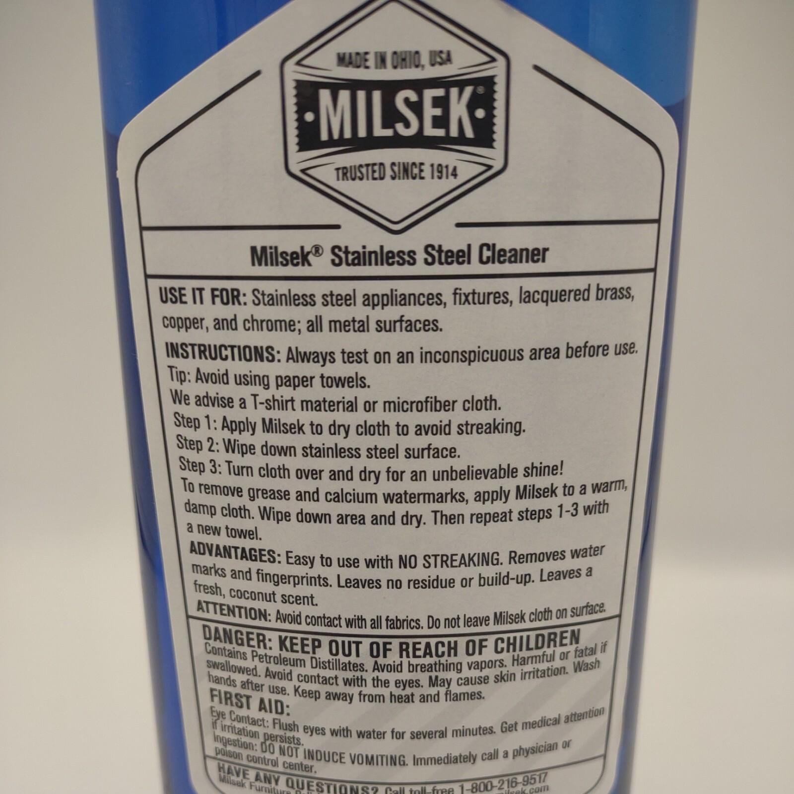 Milsek 12 Oz. Stainless Steel Cleaner metal surfaces brass copper Chrome fixture