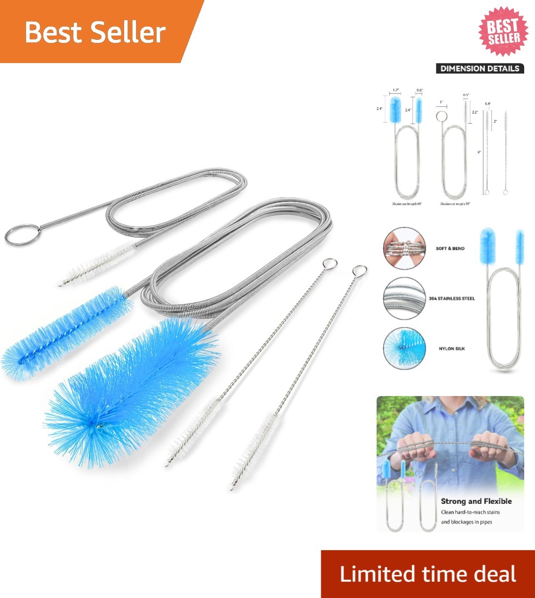 4-Pack Flexible Drain and Straw Cleaning Brushes for Home & Aquarium Use