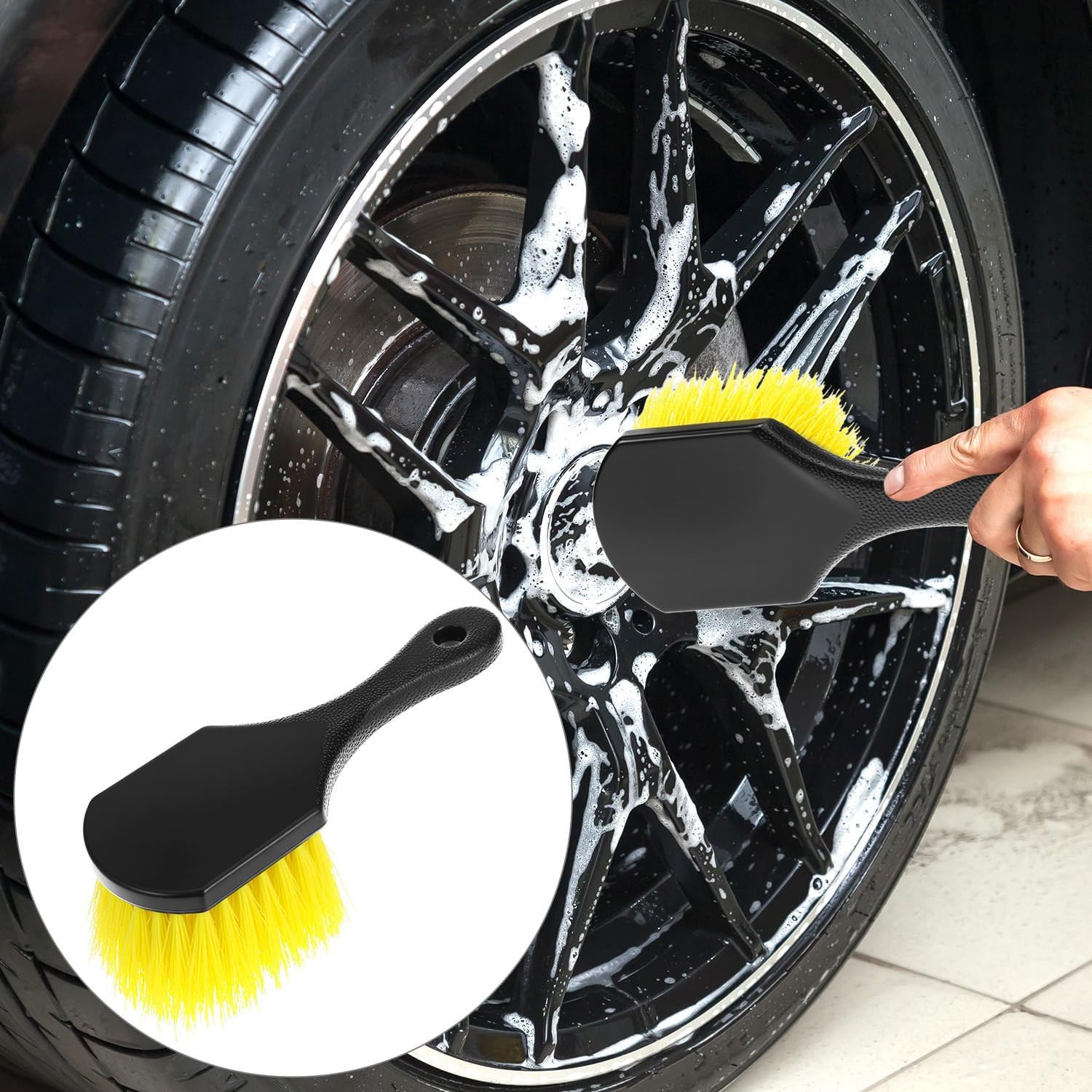 8″ Utility Scrub Brush with Plastic Handle and Yellow Polypropylene Bristles, 2