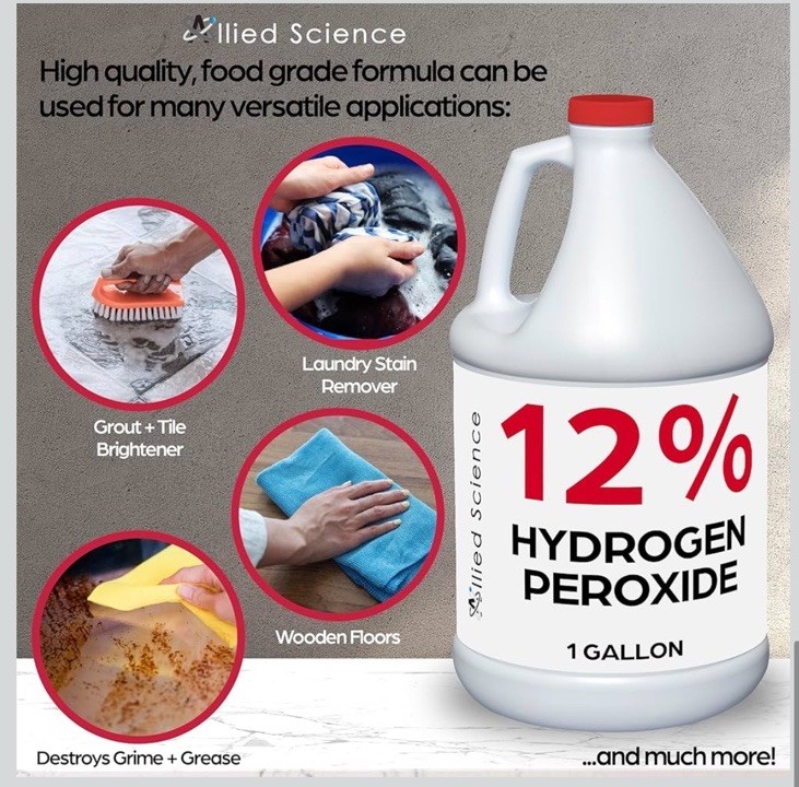 💪Allied Science 12% Food Grade Hydrogen Peroxide, 4X Stronger – 1 Gallon