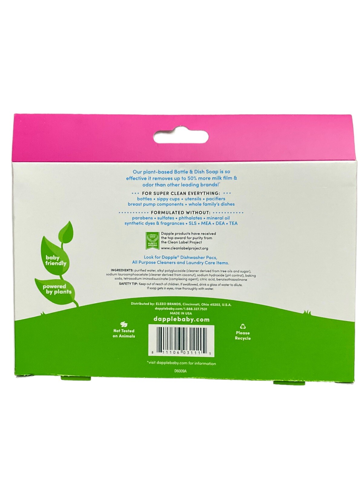 Dapple Baby Bottle & Dish Soap Travel Size 3-Pack of 3oz Bottles Fragrance Free